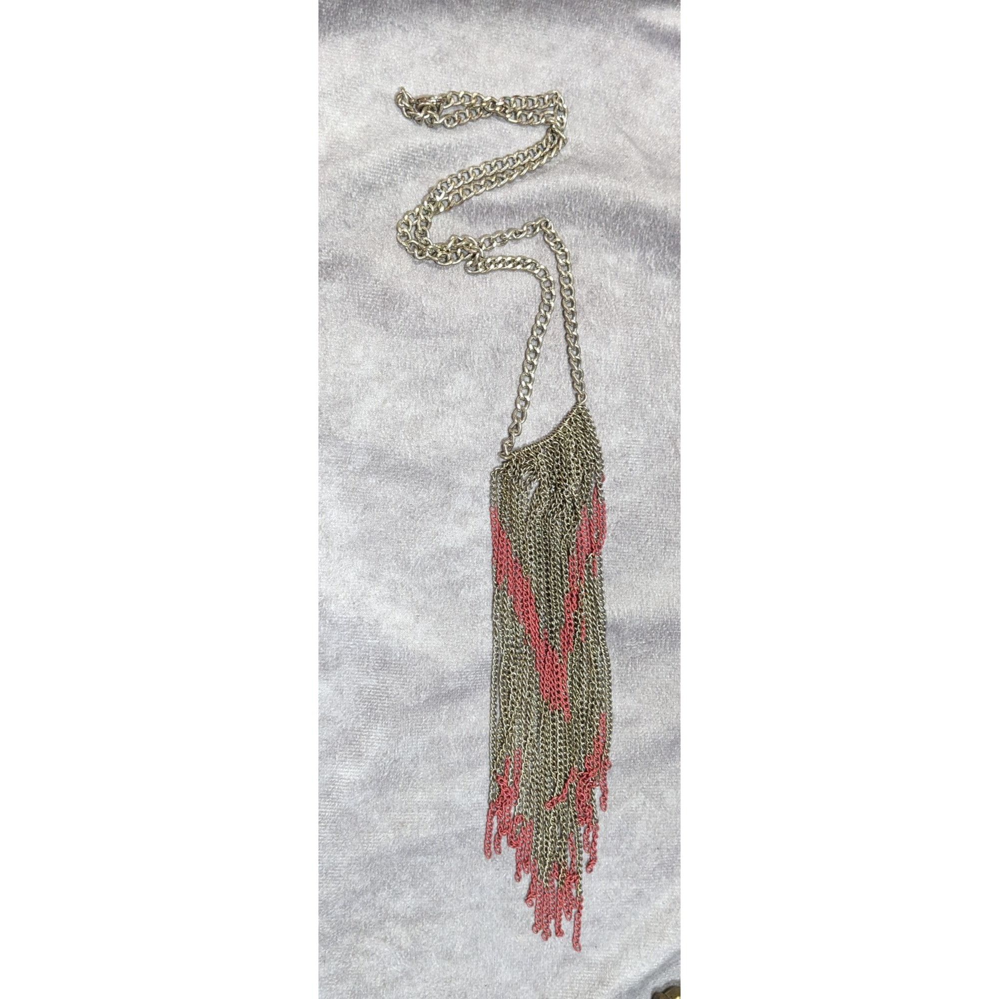 Other Bohemian Fringe Chain Necklace Red And Silver Tone Size ONE SIZE - 10 Thumbnail