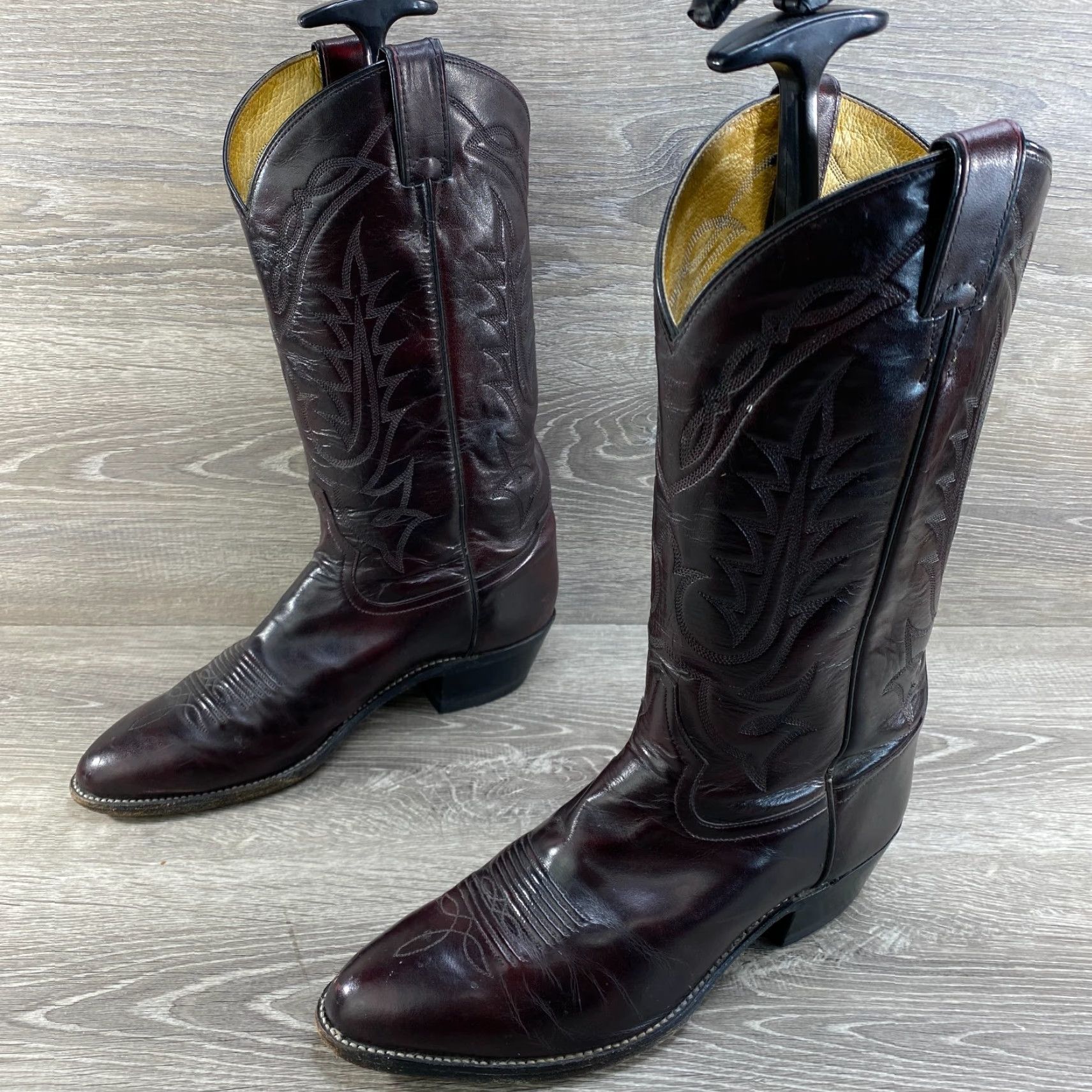Tony Lama VINTAGE Tony Lama Boots Men's 8.5 EE Dark Cherry Burgundy Leather Cowboy Western Boots VTG 2996 Size US 9 / EU 42 - 6 Thumbnail