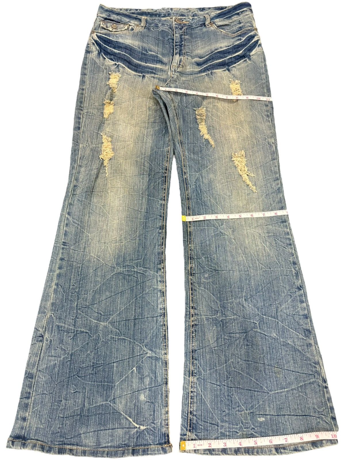 Yoshiyuki Konishi Vintage Japanese Brand Crack Wash Distressed Flare Jeans Size 34" / US 12 / IT 48 - 12 Thumbnail