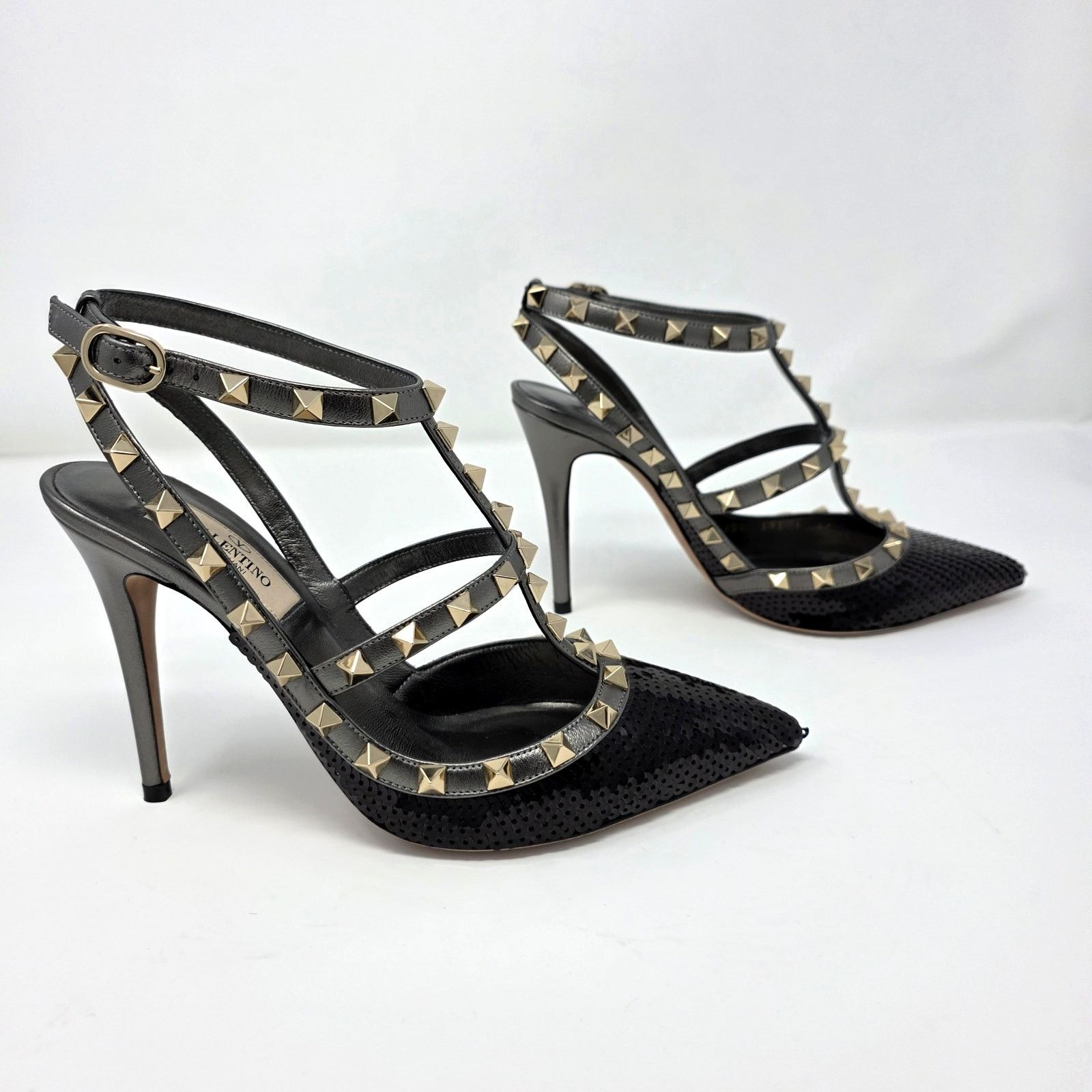 Valentino Valentino Rockstud Sequin Caged Pumps IT 37 Black Size US 7 / IT 37 - 5 Thumbnail