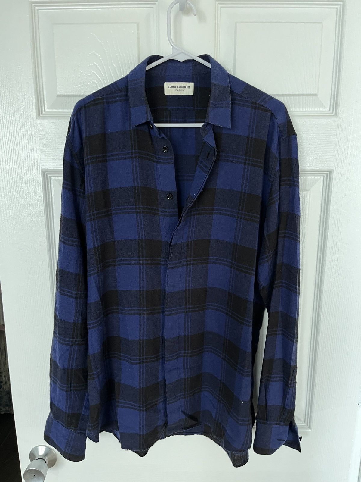 Pre-owned Saint Laurent Brushed Cotton Flannel Shirt In Blue
