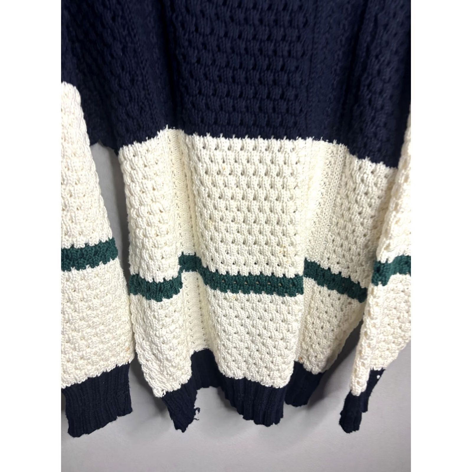 Vintage Donegal II Fisherman Aran Sweater Mens Small Navy Cream Hand Loomed Ireland Size US S / EU 44-46 / 1 - 2 Thumbnail