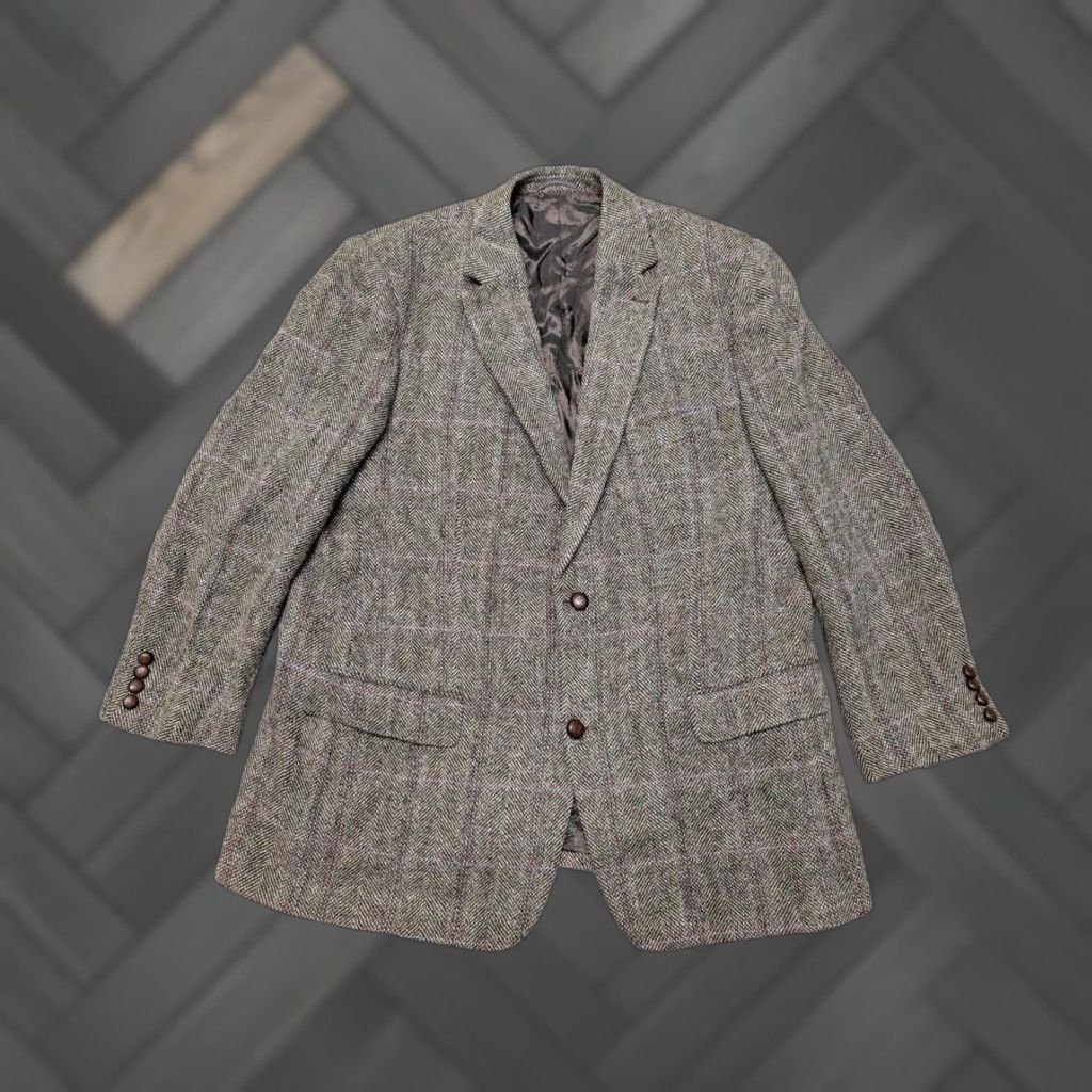 Vintage VINTAGE Harris Tweed brown 46R herringbone wool blazer Barutti Size 46R - 1 Thumbnail