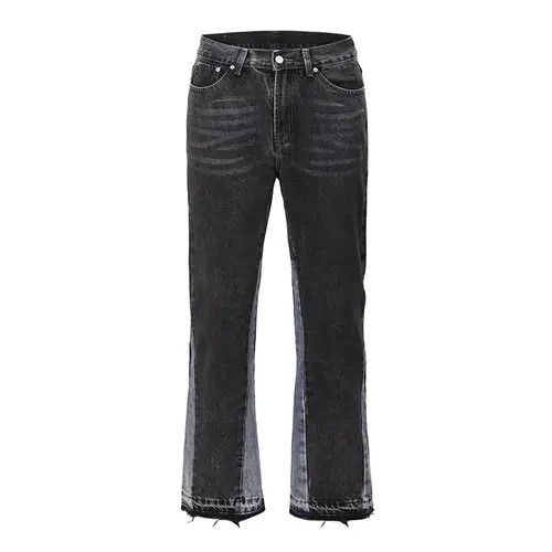 image of Avant Garde Patchwork Mens Flared Jeans in Black (Size 34)