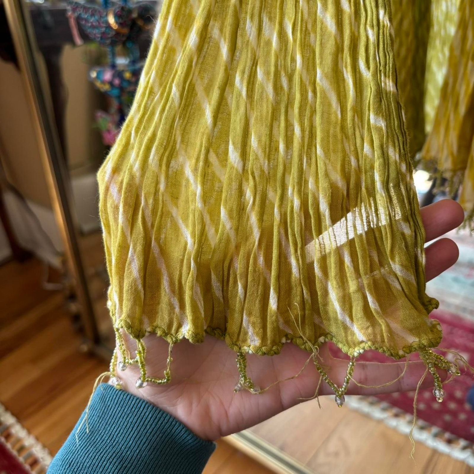 Other Vintage Y2K Chartreuse Beaded Scarf Shawl Lizzie McGuire Size ONE SIZE - 5 Thumbnail
