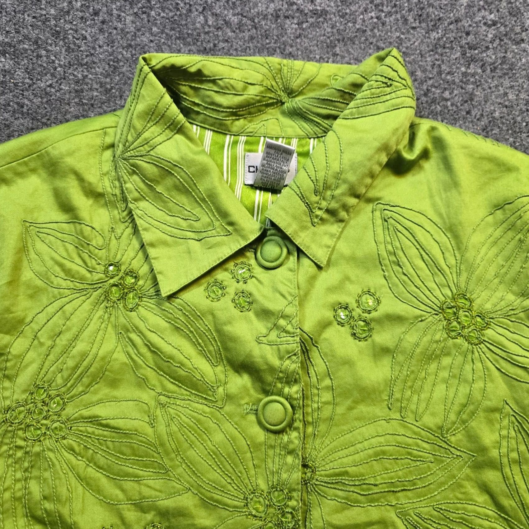 Vintage Chicos Jacket Women XL Green Embroidery Blazer Sequin Floral Lined Career Casual Shirt? Size XL / US 12-14 / IT 48-50 - 2 Thumbnail