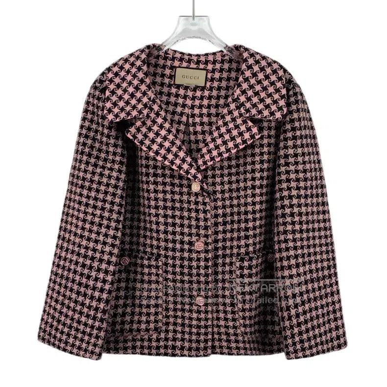 Gucci Pink checkered wool lapel single-breasted long-sleev