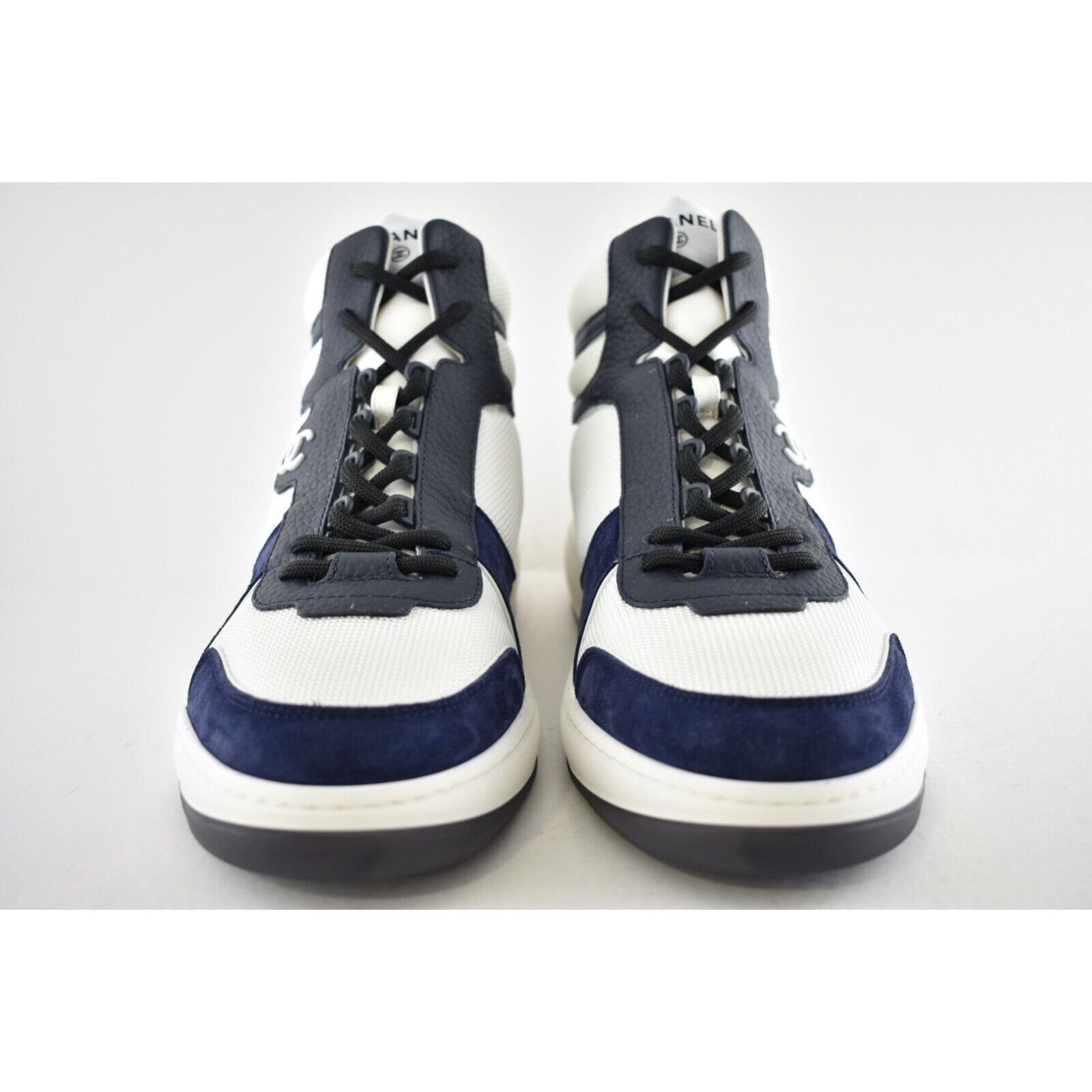 Chanel Chanel Blue CC Logo High Top Lace Up Trainer Sneaker 45 12 Size US 12 / EU 45 - 5 Thumbnail