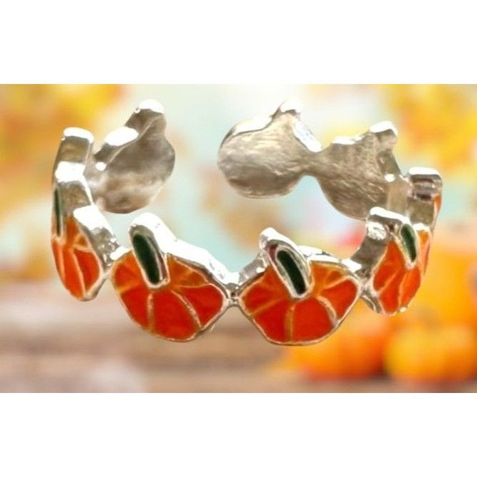 Handmade Pumpkin Ring New Orange Silver Adjustable Thanksgiving Autum Size ONE SIZE - 2 Thumbnail