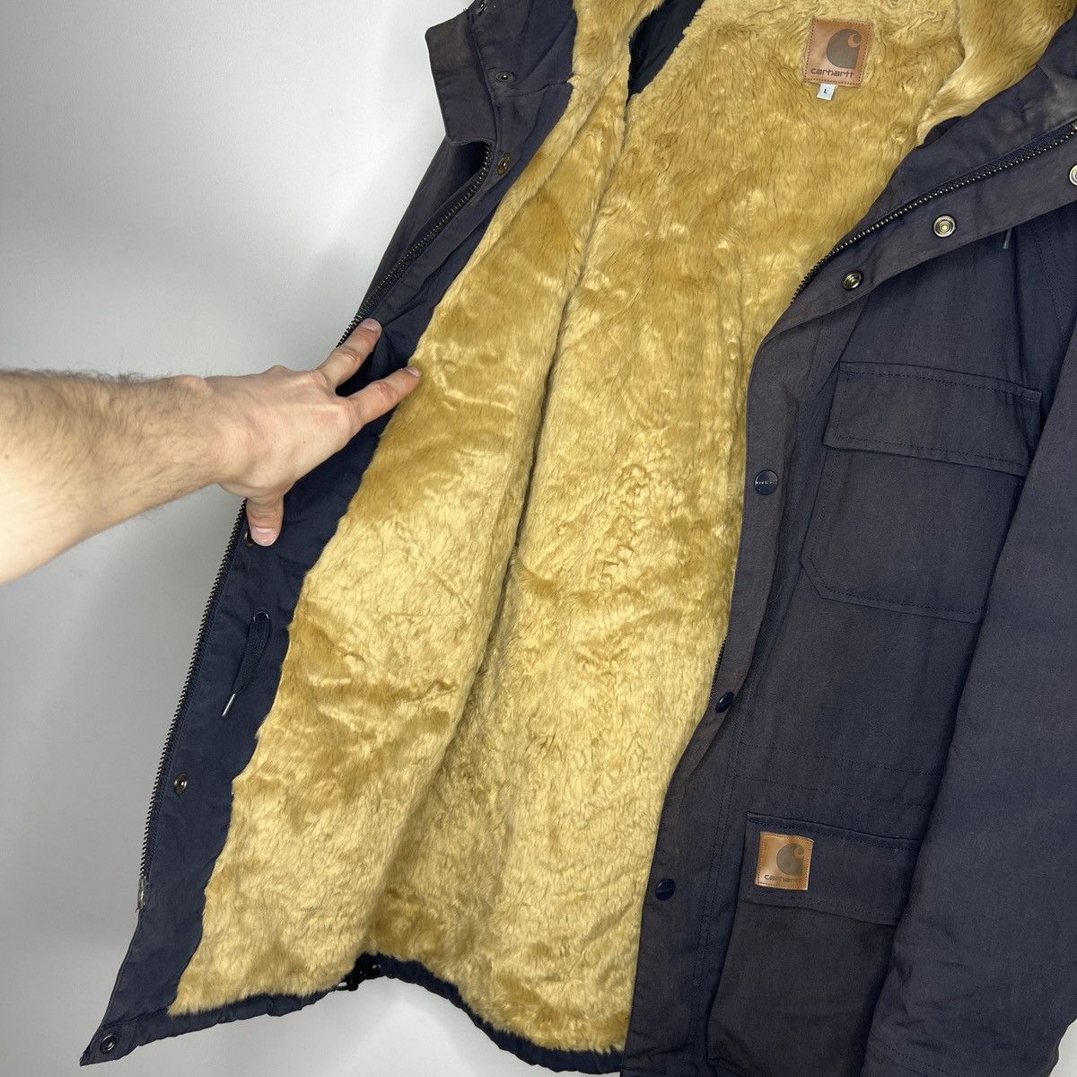Carhartt × Carhartt Wip × Vintage Carhartt WIP Mentley Winter Parka Fur Coat Vintage Navy Size US M / EU 48-50 / 2 - 3 Thumbnail