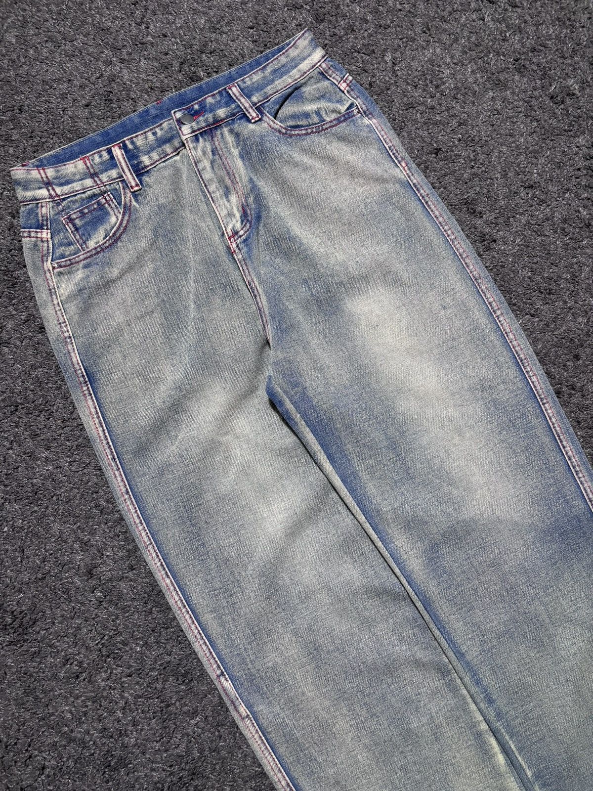 JNCO Vintage rare fire skulls embroidered gray blue baggy jeans Size US 33 - 12 Thumbnail