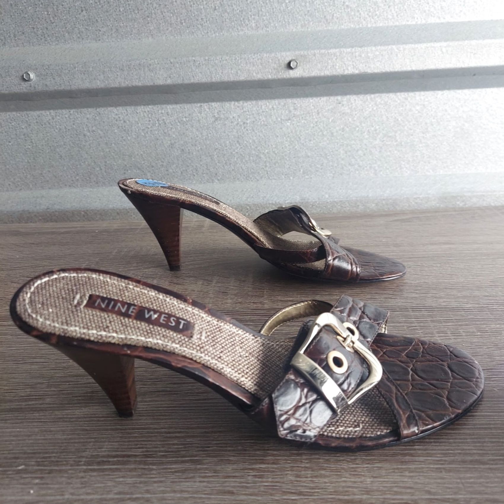 Nine West Nine West Sandal Women's Black Leather Ceoc Pattern Heel - Size 6.5M, Casual Formal Party/Cocktail, Breathable Straps, Slip On, Made in China Size US 7 / IT 37 - 3 Thumbnail