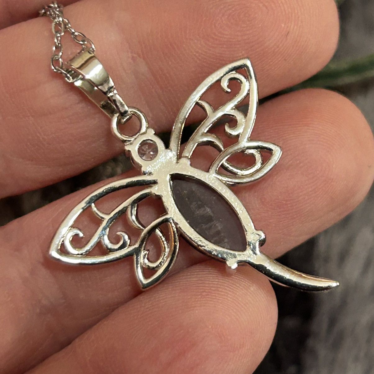 Handmade Marquis amethyst stone dragonfly pendant on chain necklace Size ONE SIZE - 7 Thumbnail