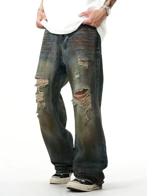 Japanese Brand Dark blue straight loose American street ripped jeans Size US 32 / EU 48 - 2 Thumbnail