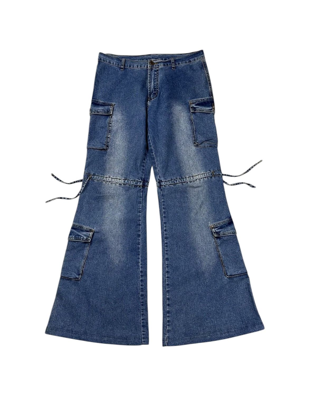 Japanese Brand × Vintage Vintage y2k Ultra Flare Cargo Denim Pants Jeans Bootcut Wide Size US 32 / EU 48 - 4 Thumbnail
