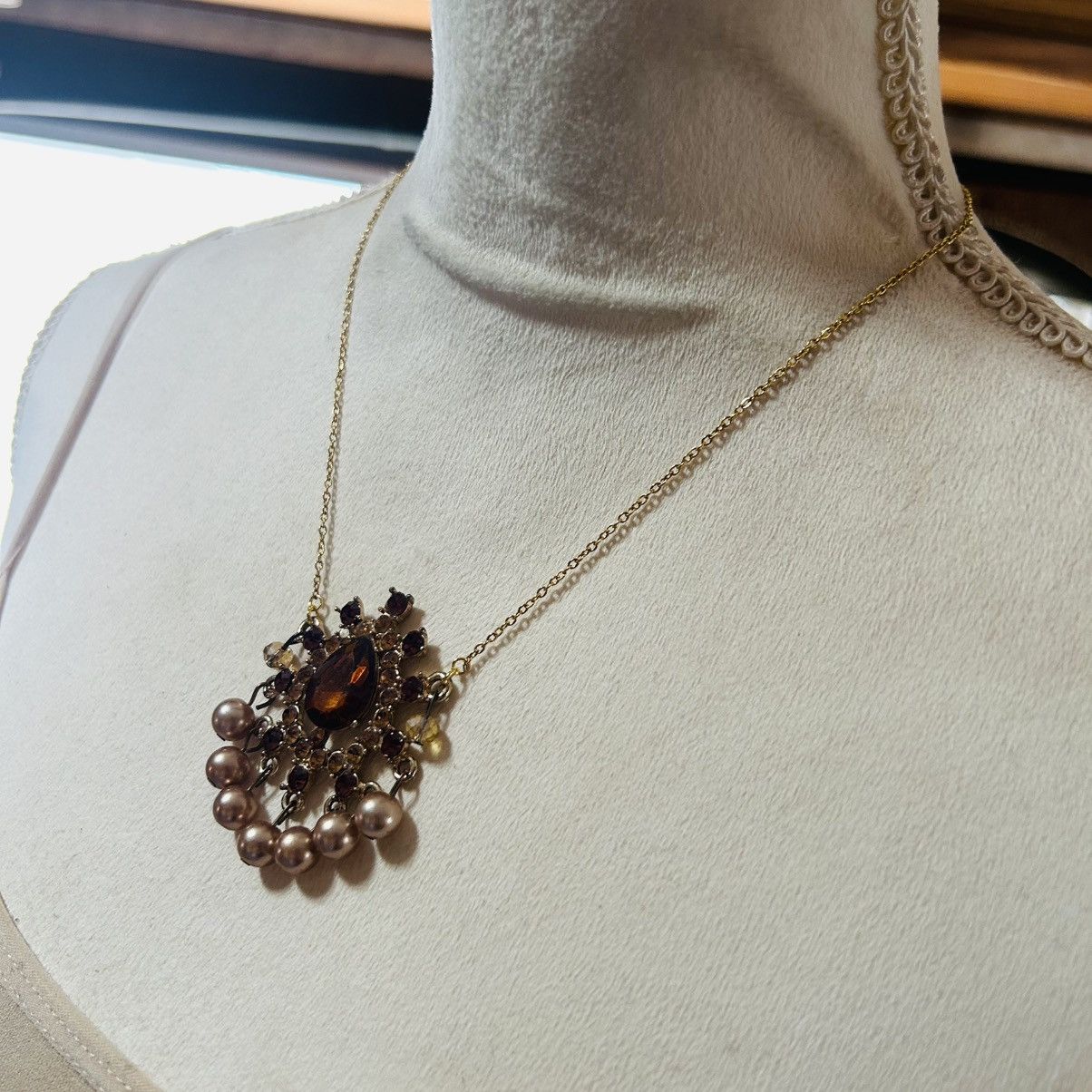 Handmade Handcrafted repurpose brown topaz glass stone necklace Size ONE SIZE - 3 Thumbnail