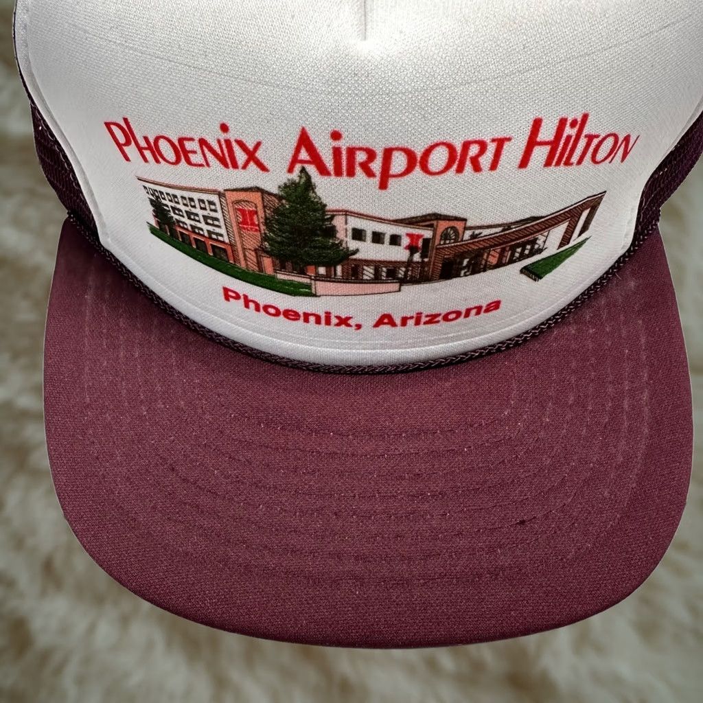 Vintage Phoenix Airport Hilton Phoenix Arizona Trucker Snapback Ball Cap Burgundy - Players Men One Size Snapback Burgundy Cap Size ONE SIZE - 1 Thumbnail