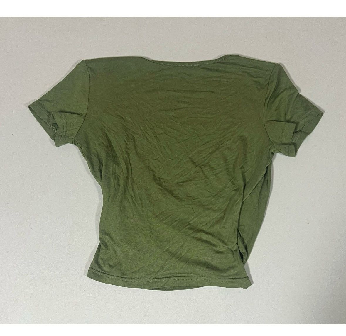 Japanese Brand Olive Green Wrap Ruched Tee Shirt Top Blouse Size XS ✨boho Size XS / US 0-2 / IT 36-38 - 4 Thumbnail