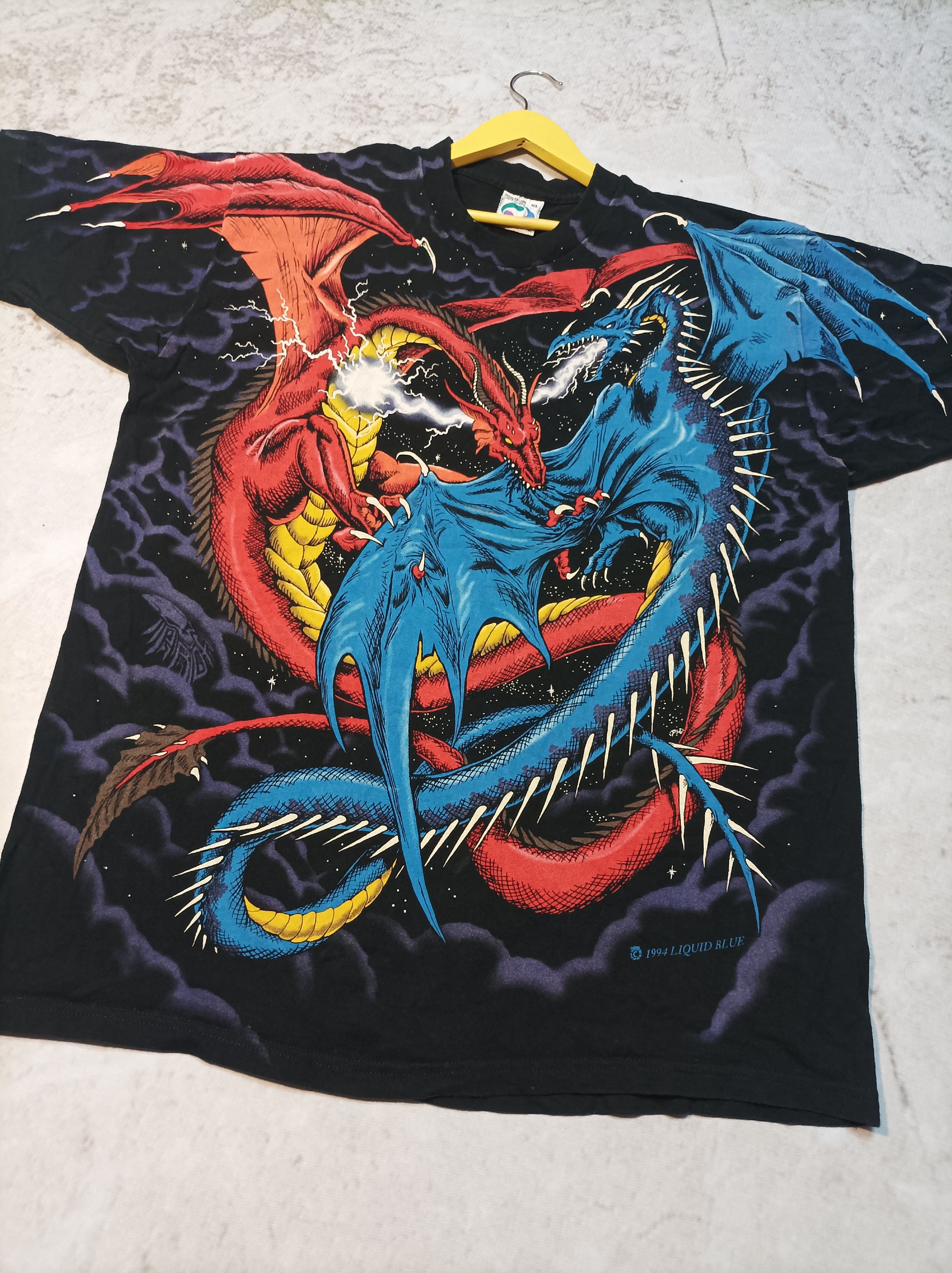 image of Liquid Blue x Vintage 1994 Fighting Duel Dragon Fullprint Usa 90's Y2K Vintage Tee in Black (Size X