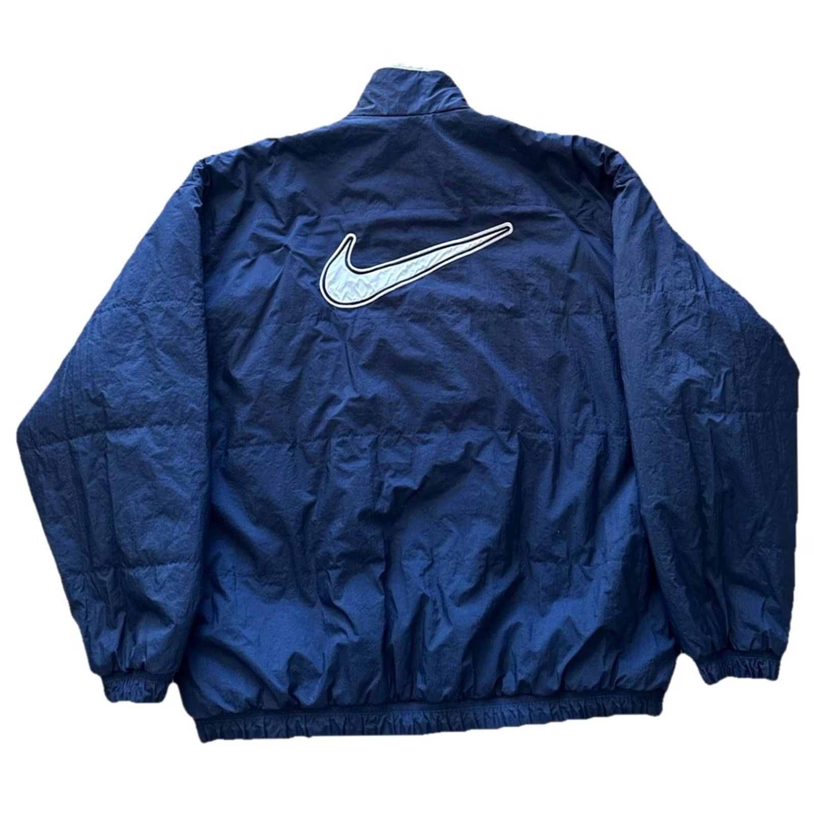 Nike VINTAGE Nike Jacket Mens L Puffer Reversible Blue White 90s Big Swoosh Logo Hooded Long Size US L / EU 52-54 / 3 - 2 Thumbnail