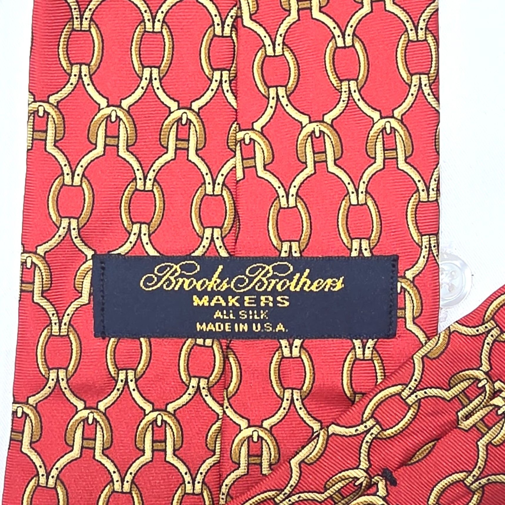 Brooks Brothers VTG Brooks Brothers Equestrian Bit Silk Tie Men’s Necktie Designer USA Red 56 1/2" x 3 3/4" Silk Geometric Tie Shirt?? Size ONE SIZE - 4 Thumbnail