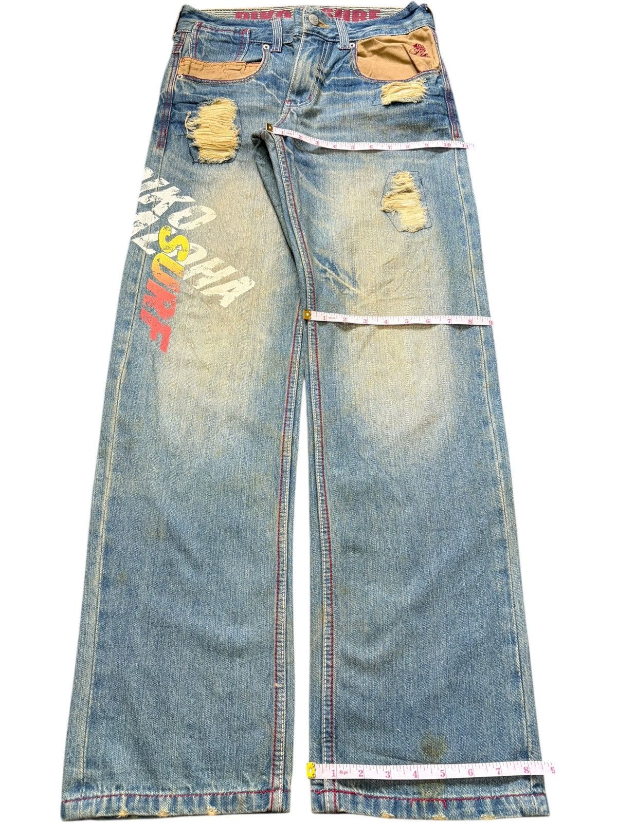 Fubu Vintage Piko Rusty Wash Printed Patch Distress Loose Jeans Size 30" / US 8 / IT 44 - 8 Thumbnail
