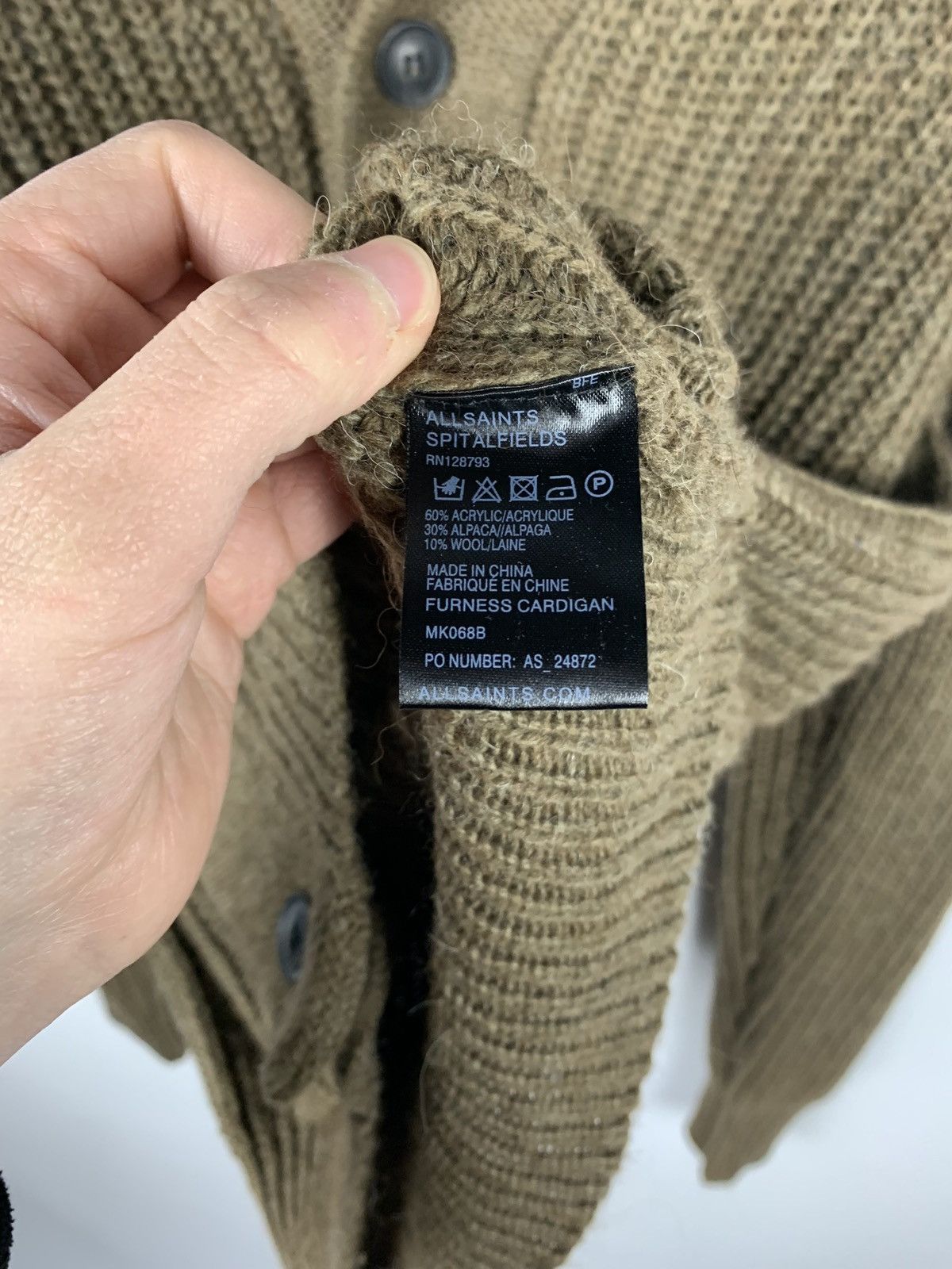 Allsaints Spitalfields Furness Cardigan Men’s Size M Olive