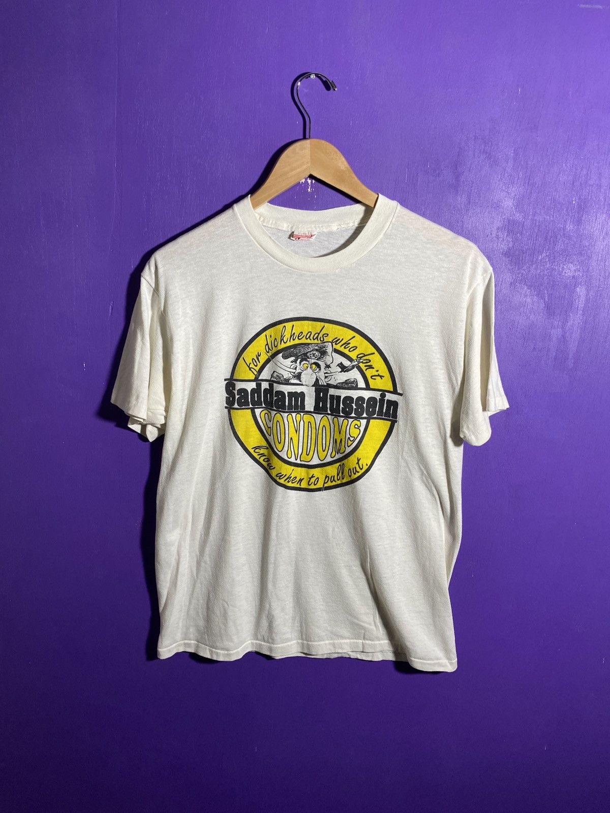 Vintage Vintage 90s Saddam Hussein condoms t-shirt Size US M / EU 48-50 / 2 - 1 Thumbnail