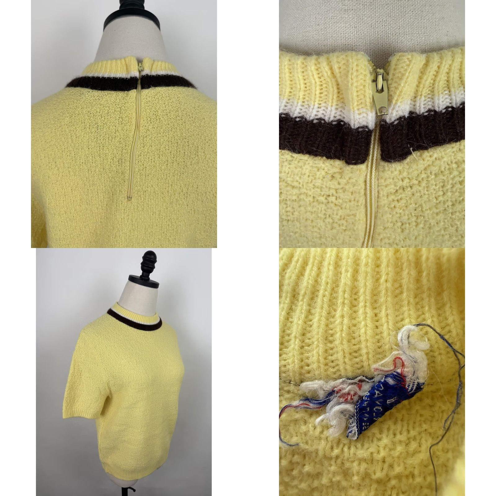 Buttero VINTAGE Penrose Sweater Womens S Mock Neck Short Sleeve Pullover Yellow 70s Retro Knit Top Size S / US 4 / IT 40 - 8 Thumbnail