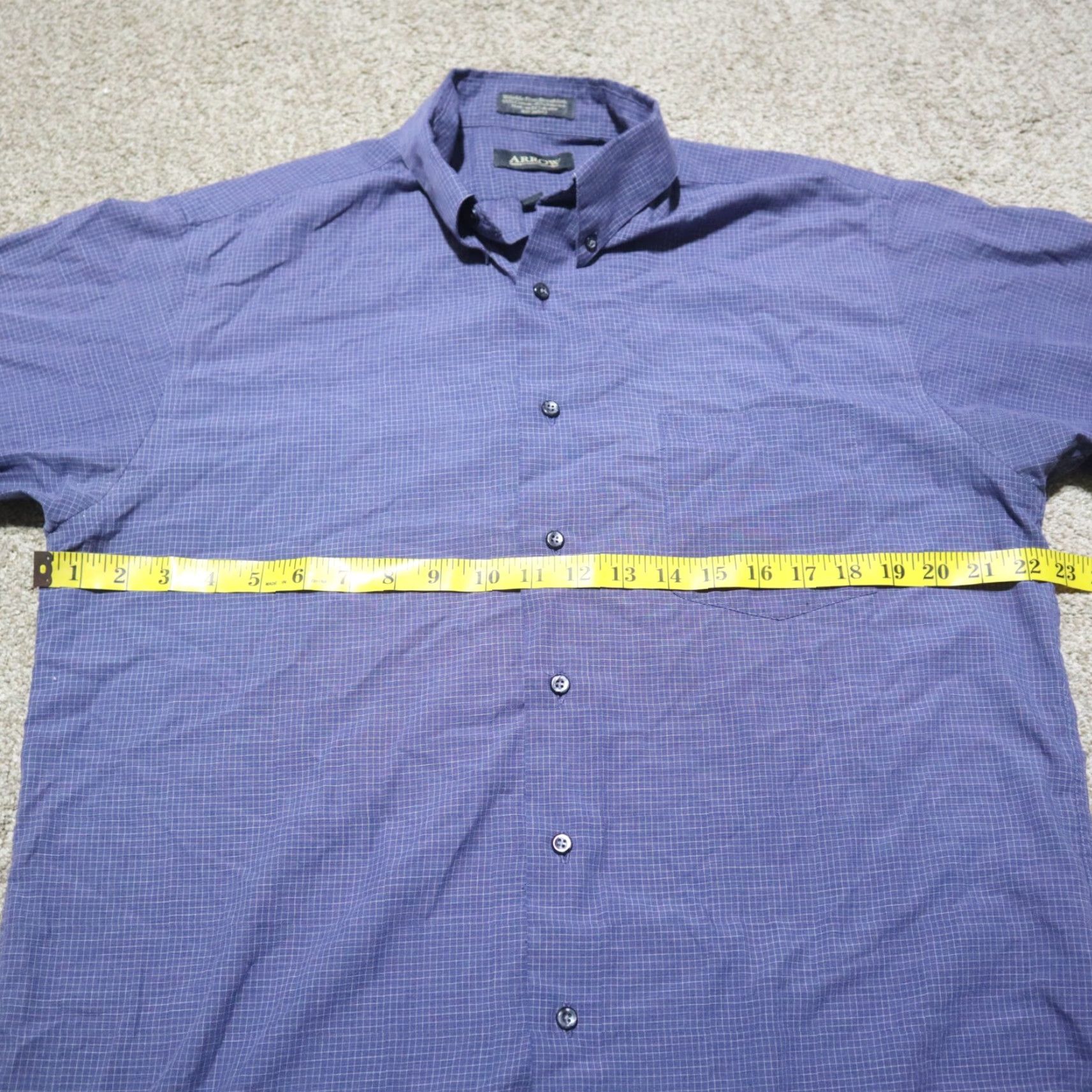 Arrow Nike Arrow Dress Shirt Shirt Mens Adult Large 16 34/35 Dark Blue Plaid Long Sleeve Button-Down Collared Easy Care Size 42R - 4 Thumbnail