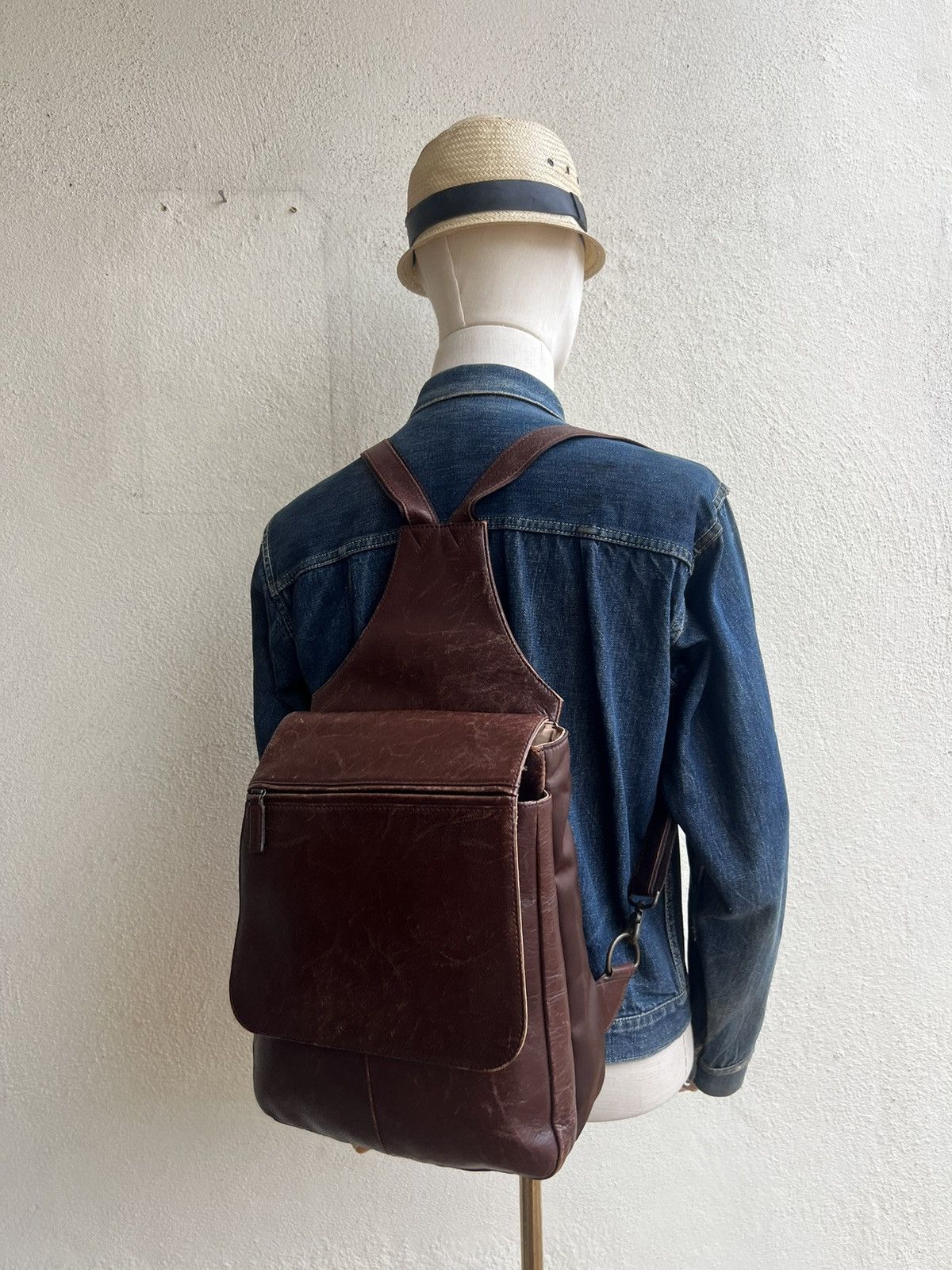 Leather Vintage HW Design Japan Hybrid Nylon Patina Leather Backpack Size ONE SIZE - 4 Thumbnail