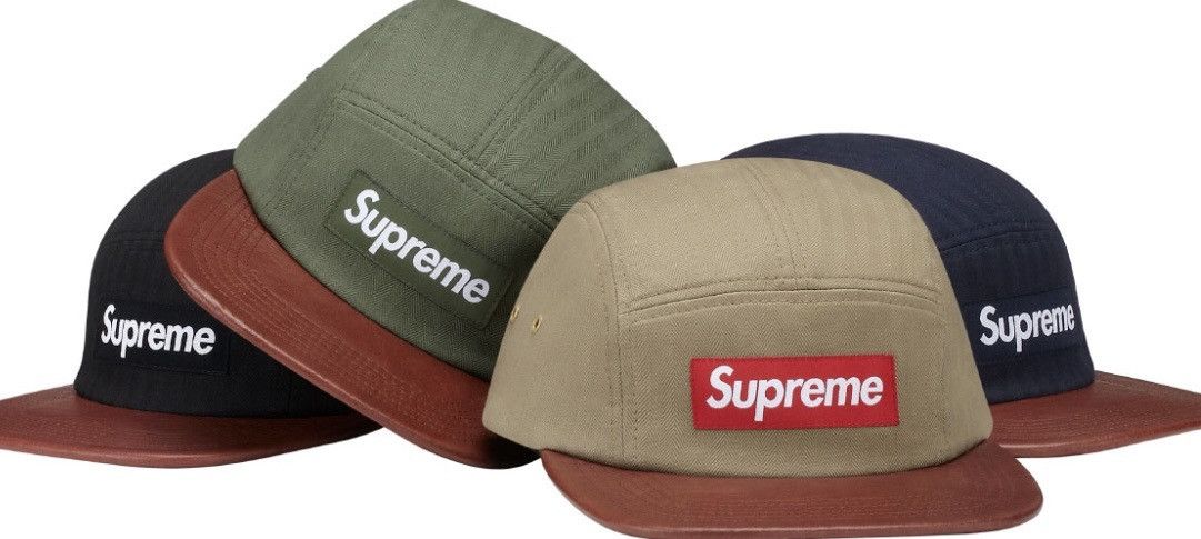 Supreme RARE: S/S 2012 Supreme Herringbone Leather Camp Cap 