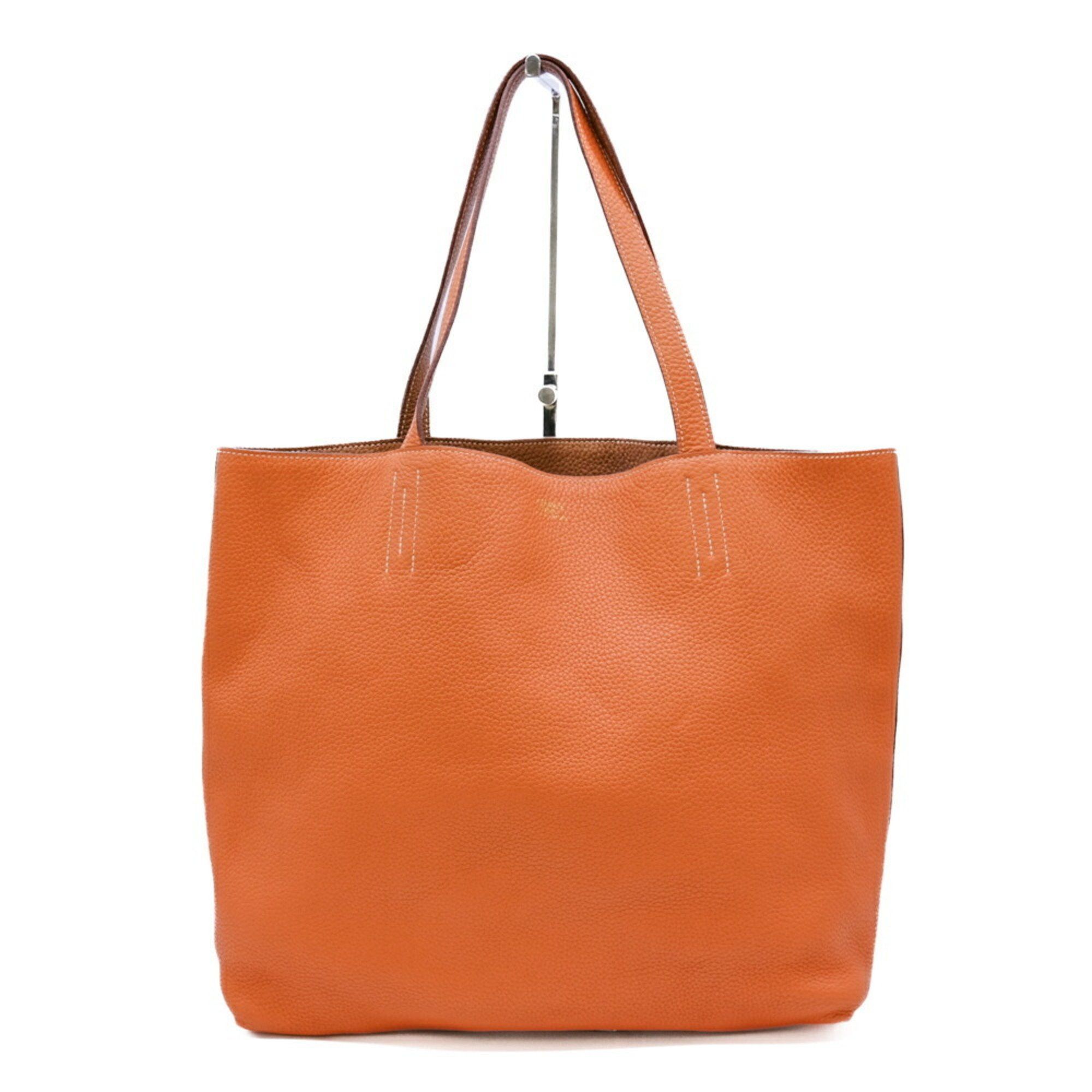 Hermes Double Sens 36 Tote Bag Taurillon Clemence Gold Brown Orange P, Women's