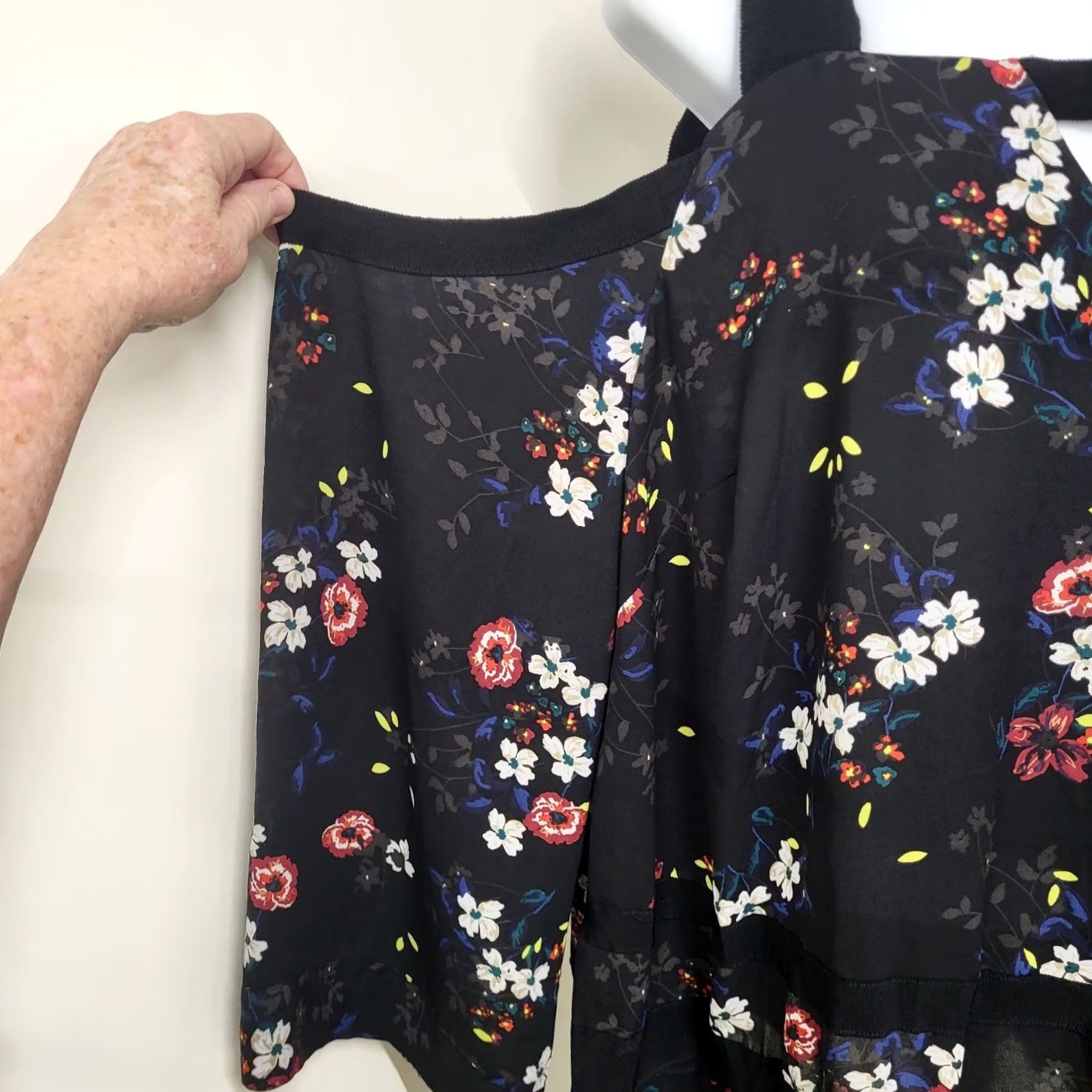 Vintage Rachel Rachel Roy Blouse Womens 1X Black Floral Print Cold Shoulder Square Neck Shirt Blouse Size XL / US 12-14 / IT 48-50 - 3 Thumbnail