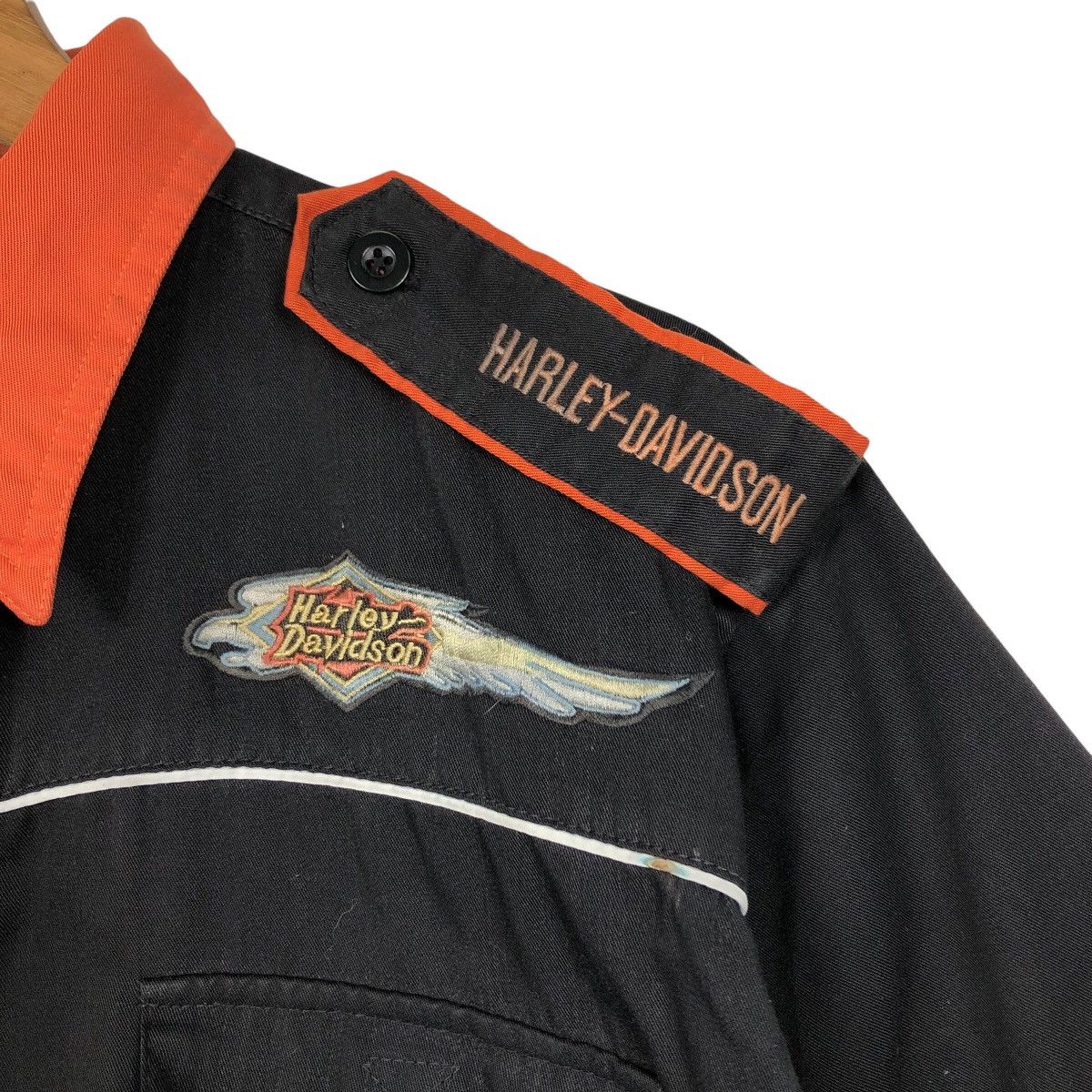 Harley Davidson 📌Vintage Work Shirt Bowling Racing Harley Davidson Big Logo Size US L / EU 52-54 / 3 - 9 Thumbnail