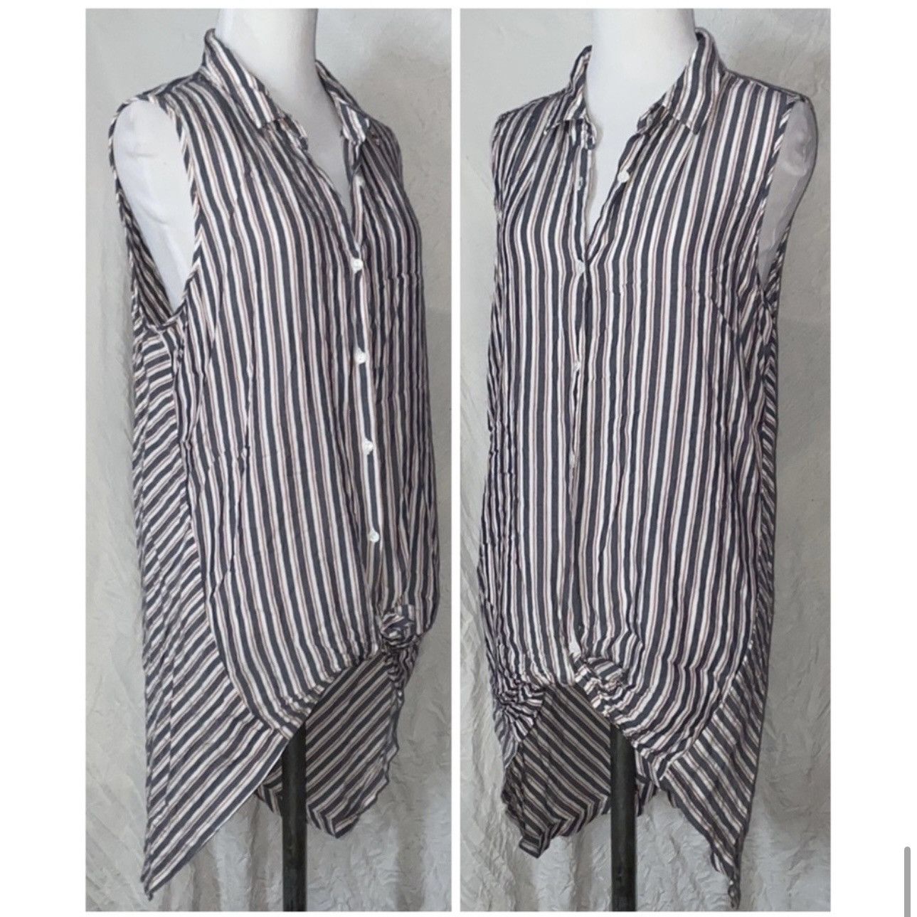 Vintage Retro, Asymmetrical, Striped, Button Down, Sleeveless Tunic Size L / US 10 / IT 46 - 11 Thumbnail