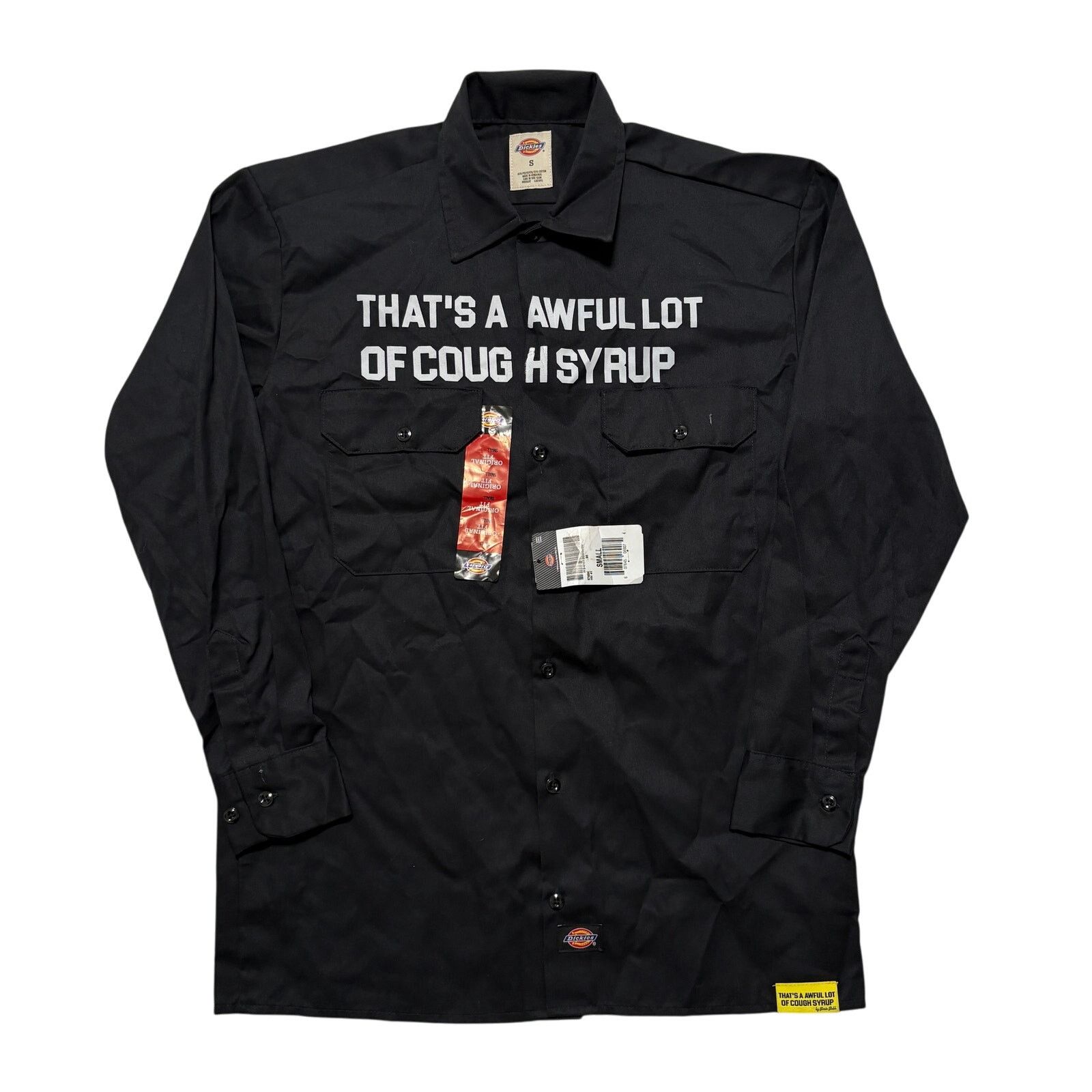 BNWT Awful Lot Of Cough Syrup Dickies Button Up Shirt Black