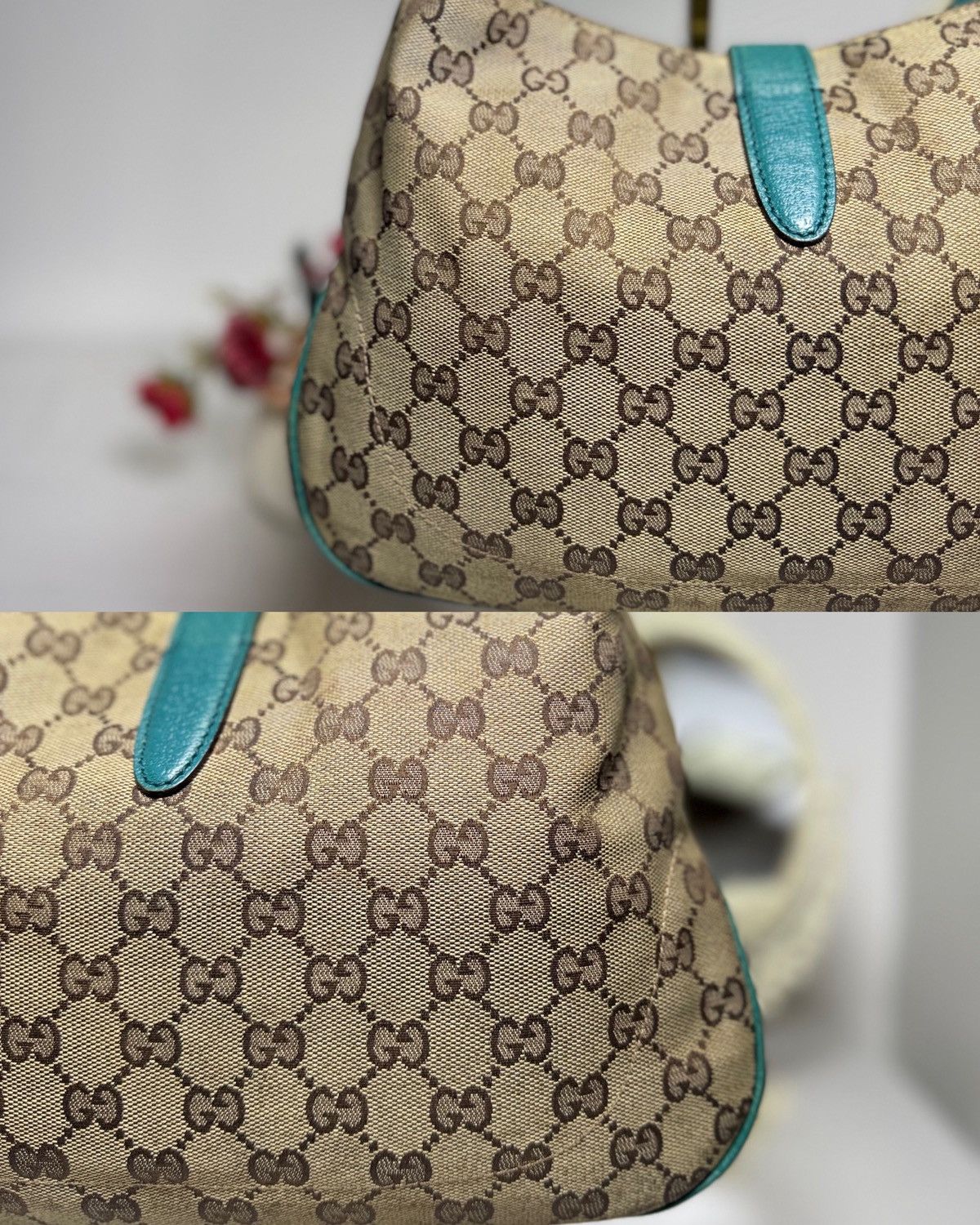 Gucci Authentic GUCCI Jackie 1961 Beige Canvas x Teal Hobo Bag Size ONE SIZE - 19 Thumbnail