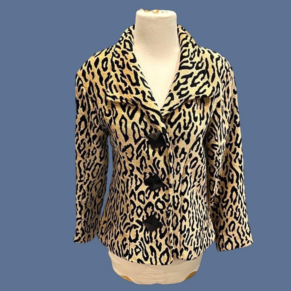 Vtg Painted Pony Tapestry Jacket Leopard Animal Print Diamond Shape Buttons M Size Womens Jacket