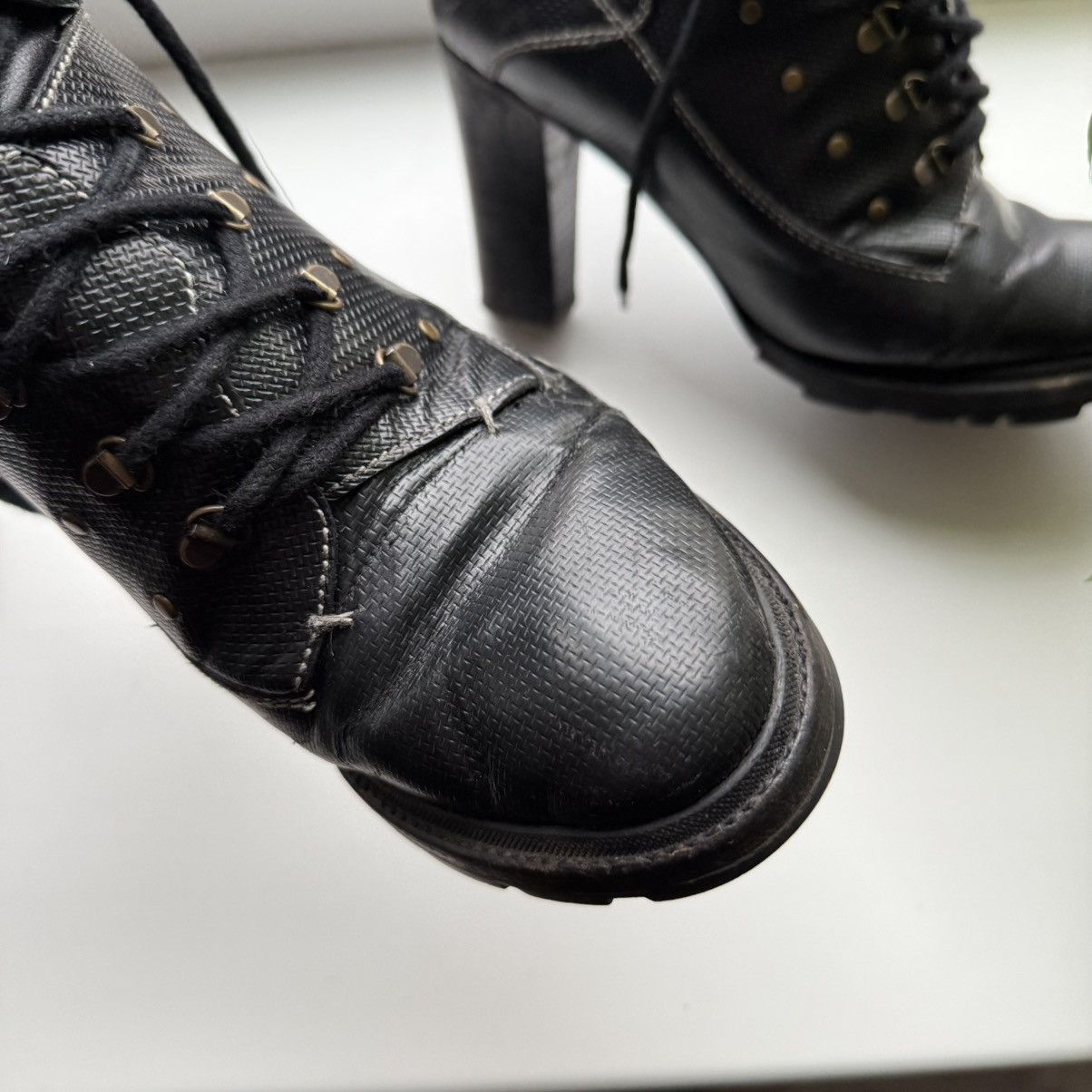 Jil Sander 📌Vintage Jil Sander Leather Avant-Garde Lace-up Heeled Boots Size US 11 / IT 41 - 11 Thumbnail