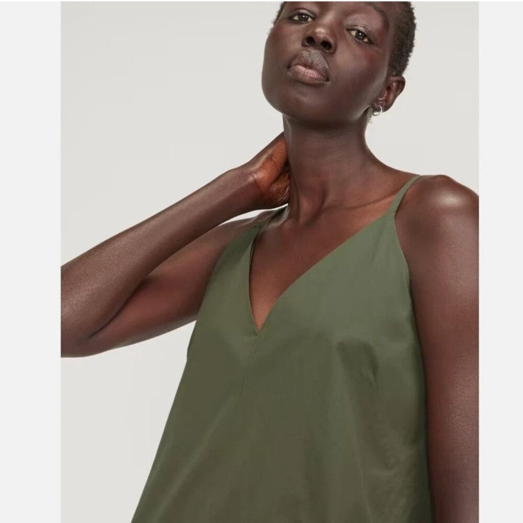 Everlane EVERLANE Poplin V-Neck Slip Dress in Kalamata Green Shift 6 Size M / US 6-8 / IT 42-44 - 2 Thumbnail