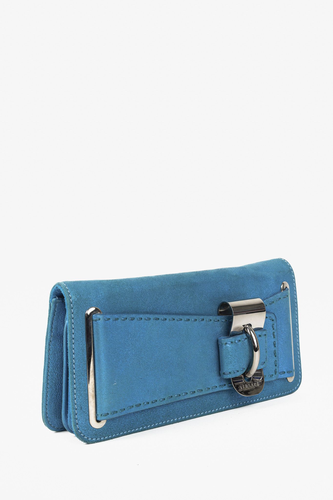 Versace Versace Metallic Aqua Blue Leather Clutch Size ONE SIZE - 2 Thumbnail