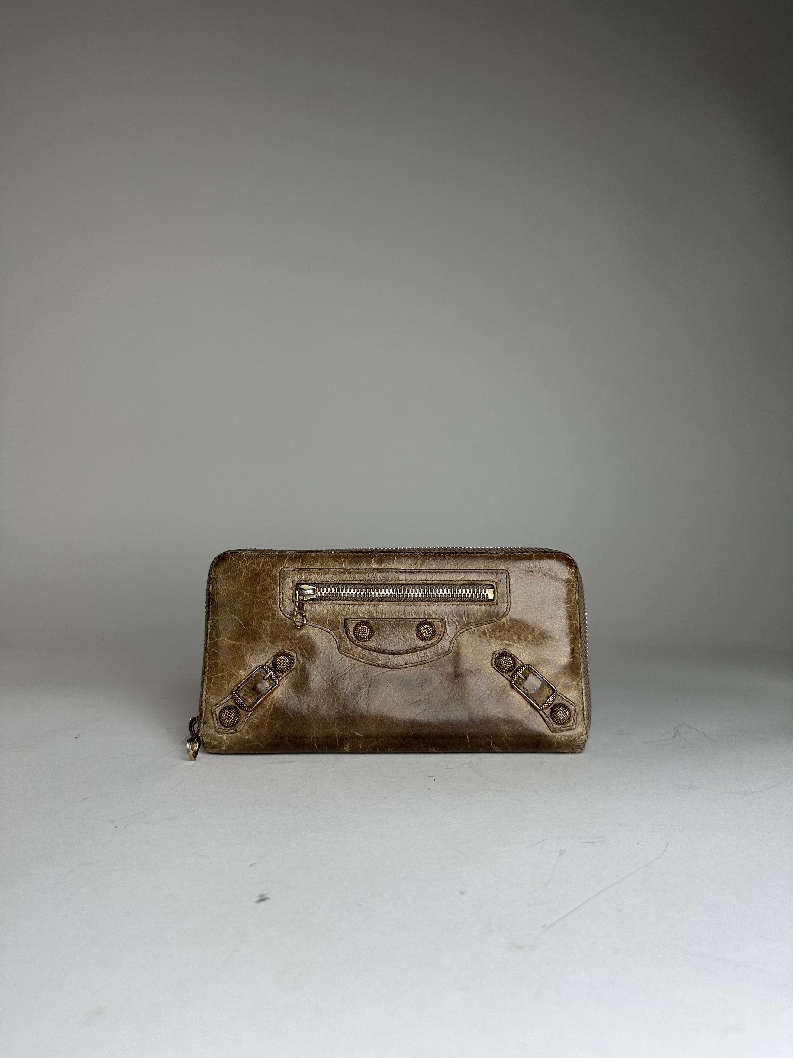 Balenciaga Vintage City Bag Design Leather Wallet Brown Size ONE SIZE - 1 Thumbnail