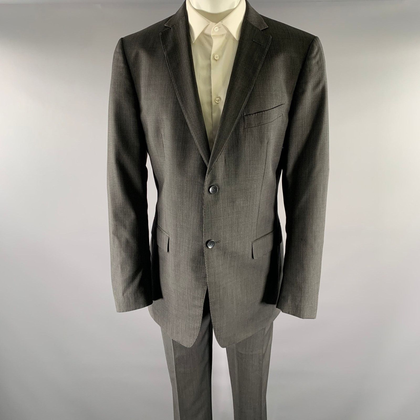 Z Zegna Z ZEGNA Size 44 Grey Black Nailhead Wool Notch Lapel Suit Size 44L - 1 Thumbnail