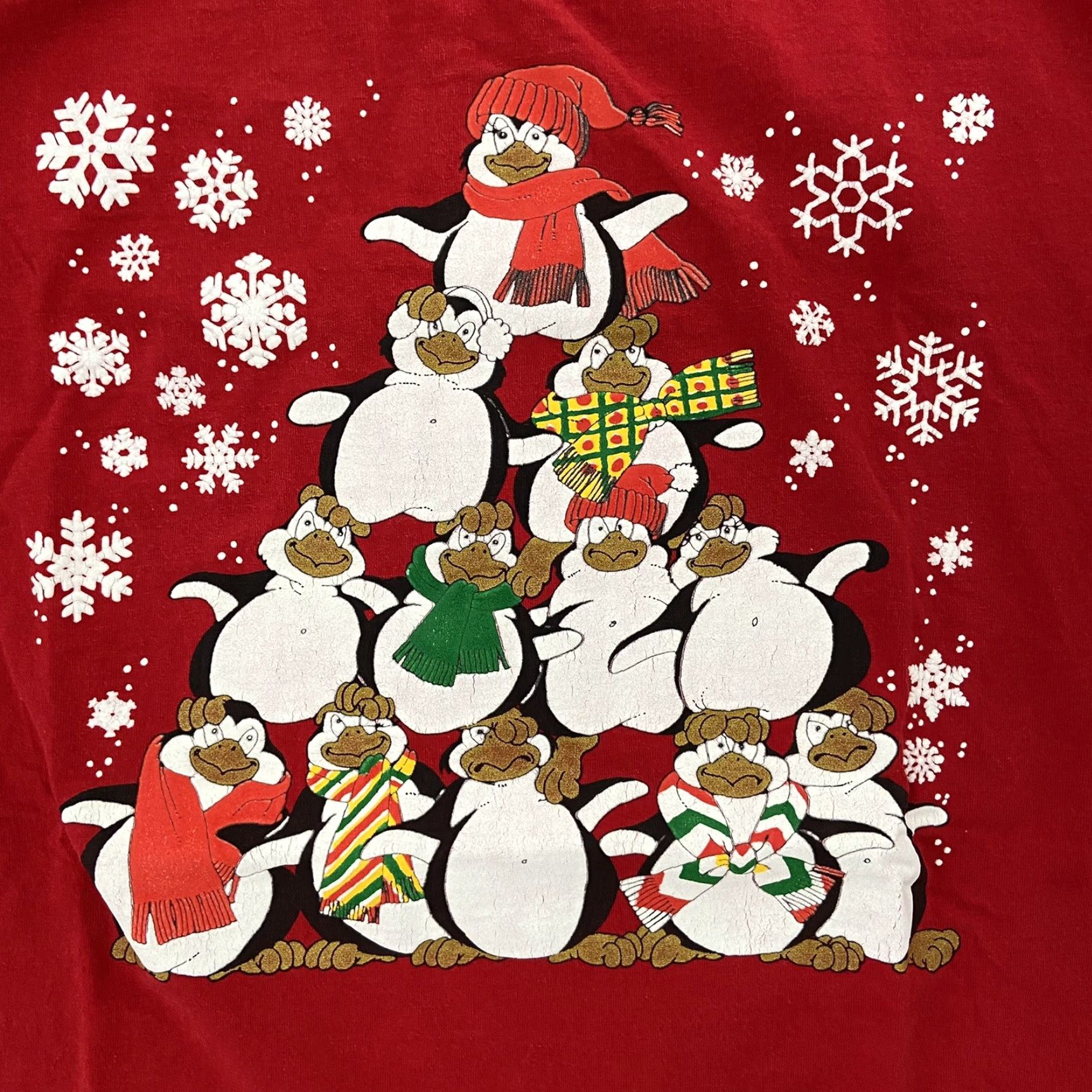 Jerzees VINTAGE Jerzees 90s Christmas Shirt Adult Large Red Penguins Slim Fit Mens T-Shirt Size US L / EU 52-54 / 3 - 5 Thumbnail
