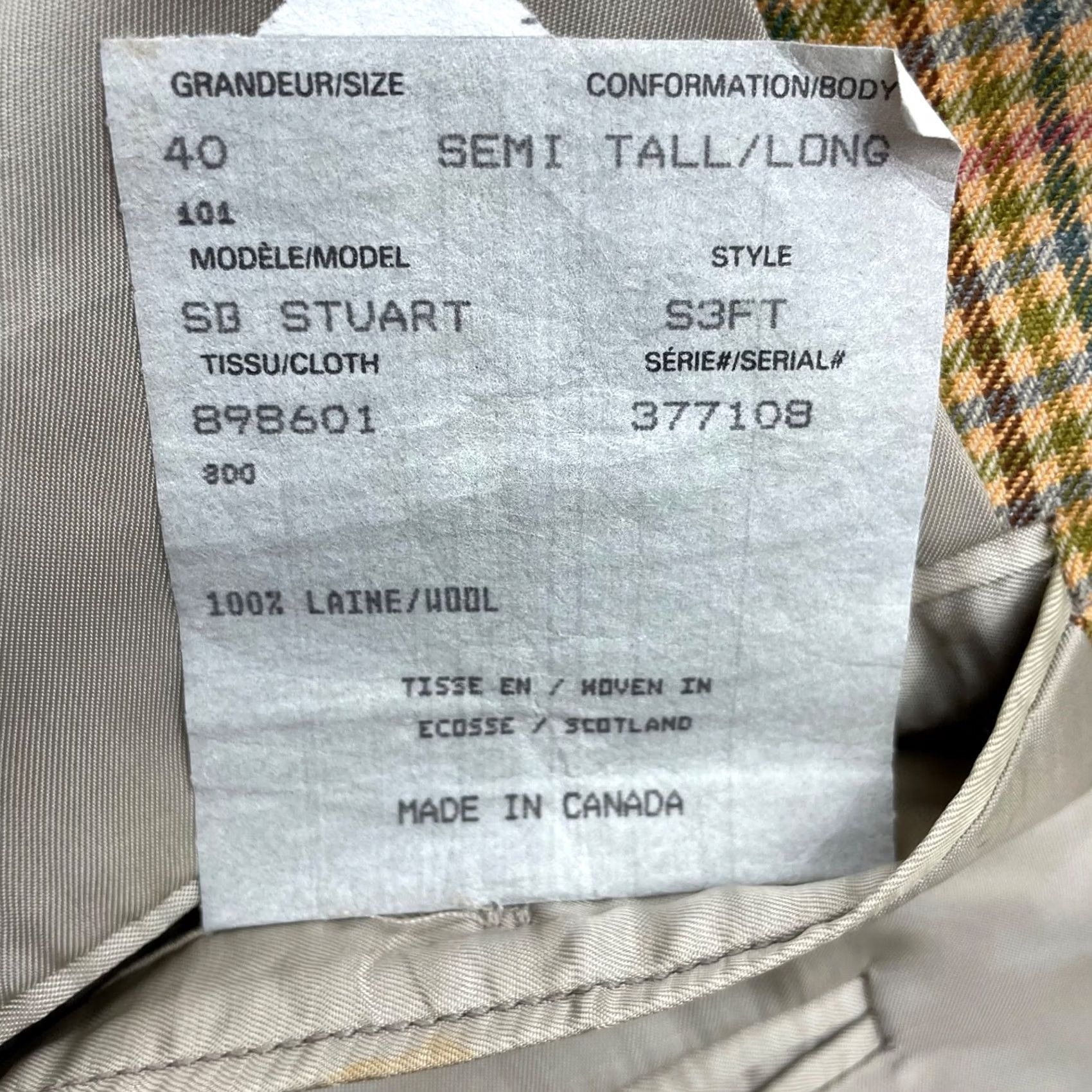 Paul Stuart Paul Stuart Mens Blazer Beige Plaid - 40L Jacket Size 40R - 7 Thumbnail