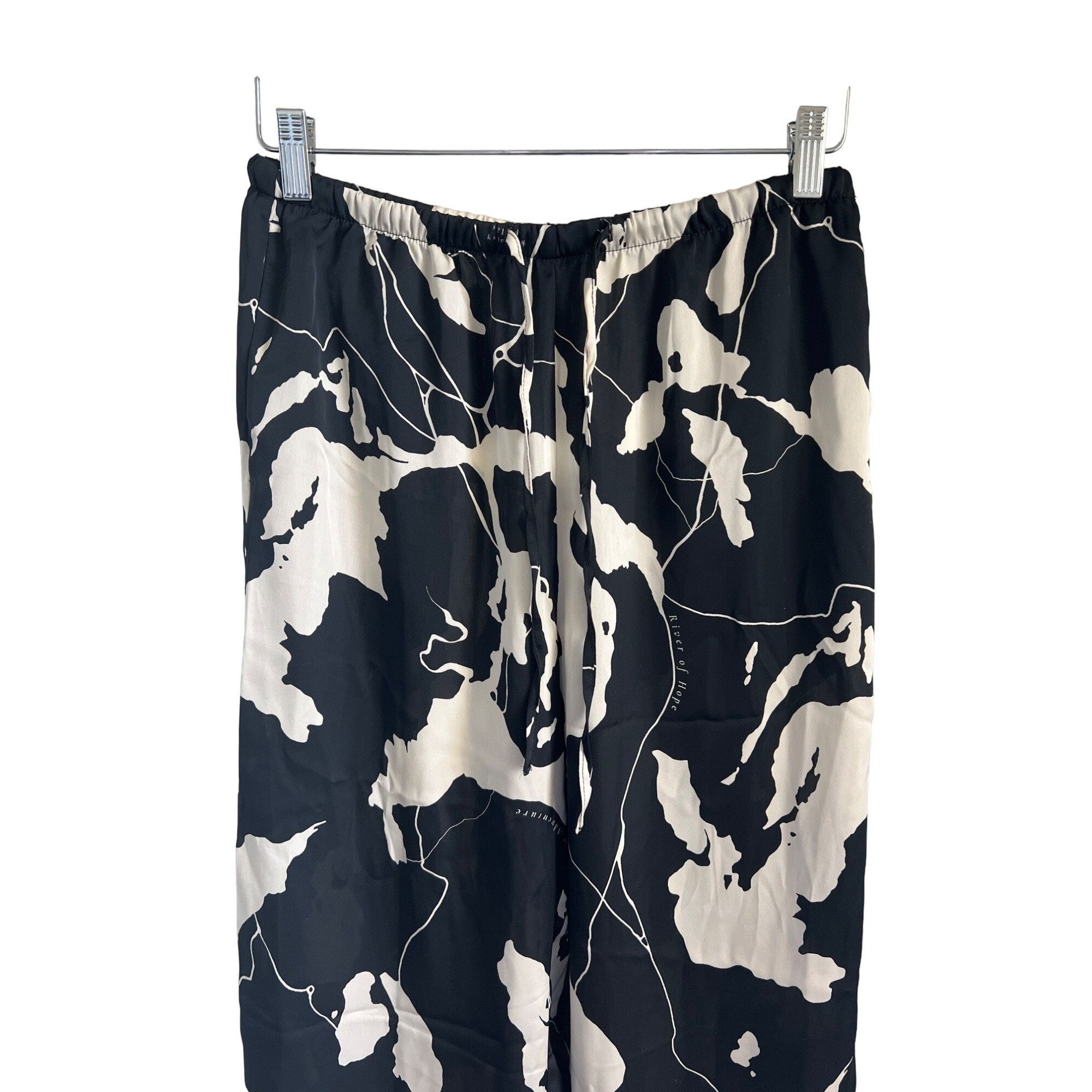 H&M H&M Silky Drawstring Pants Black & Ivory Wide Leg Size 25" / US 0 / IT 36 - 2 Thumbnail