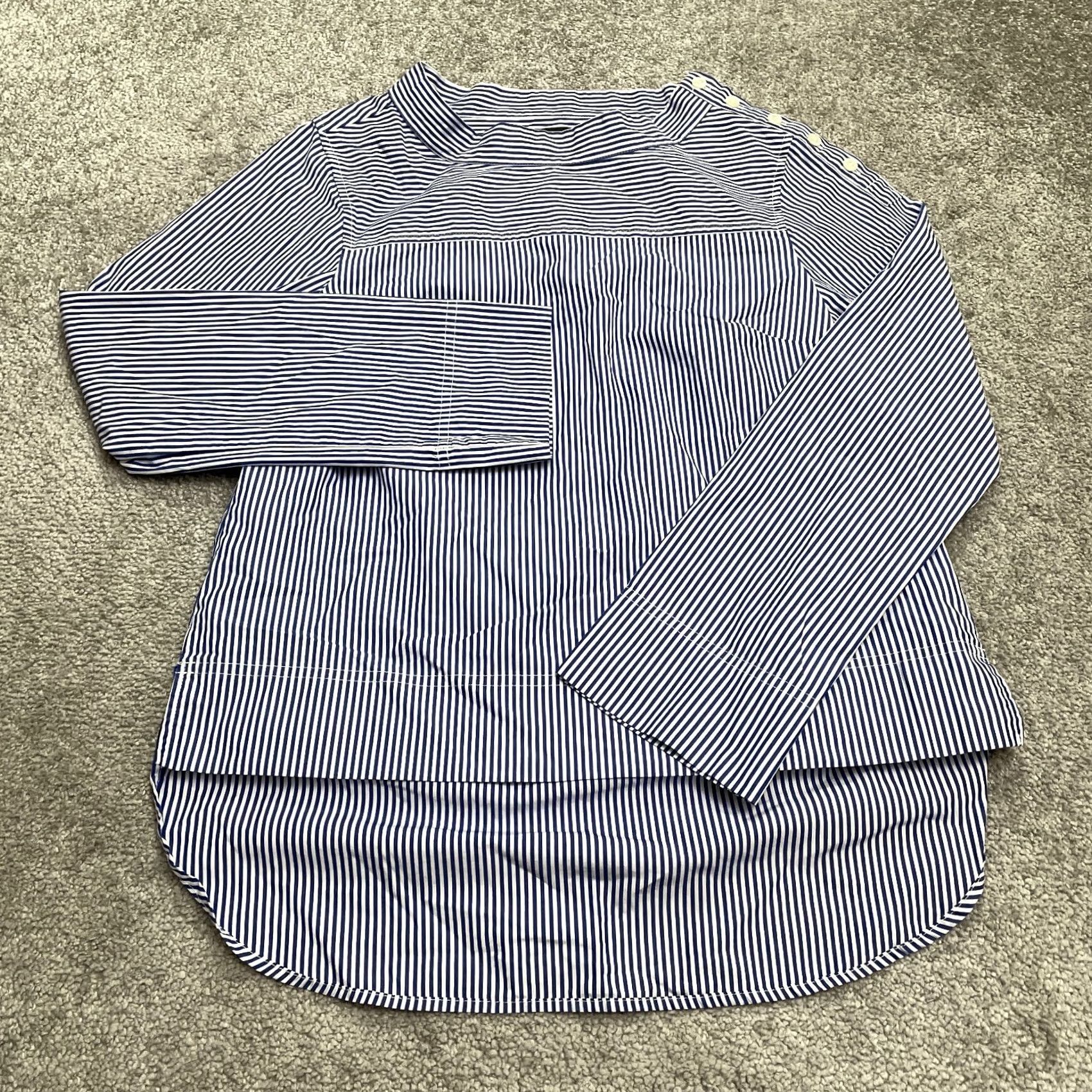 J.Crew J.Crew Blouse Tunic Hi-Lo Womens 00 Blue White Striped Funnel Neck Casual Work Shirt Size XXS / US 00 / IT 34 - 2 Thumbnail