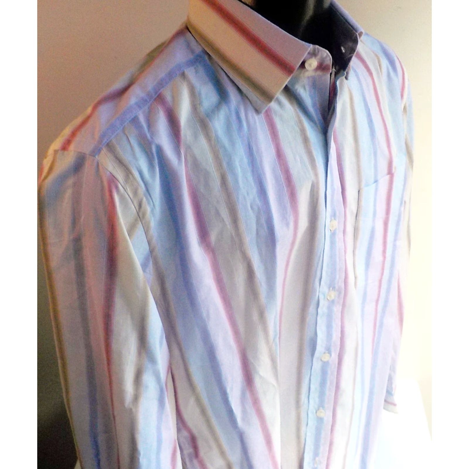 Paul Smith PAUL SMITH Dress Shirt Striped Lilac Beige Red Brown Purple 15 1/2 Spread Collar Long Sleeve 100% Cotton Made in Italy Mens Size 40R - 3 Thumbnail