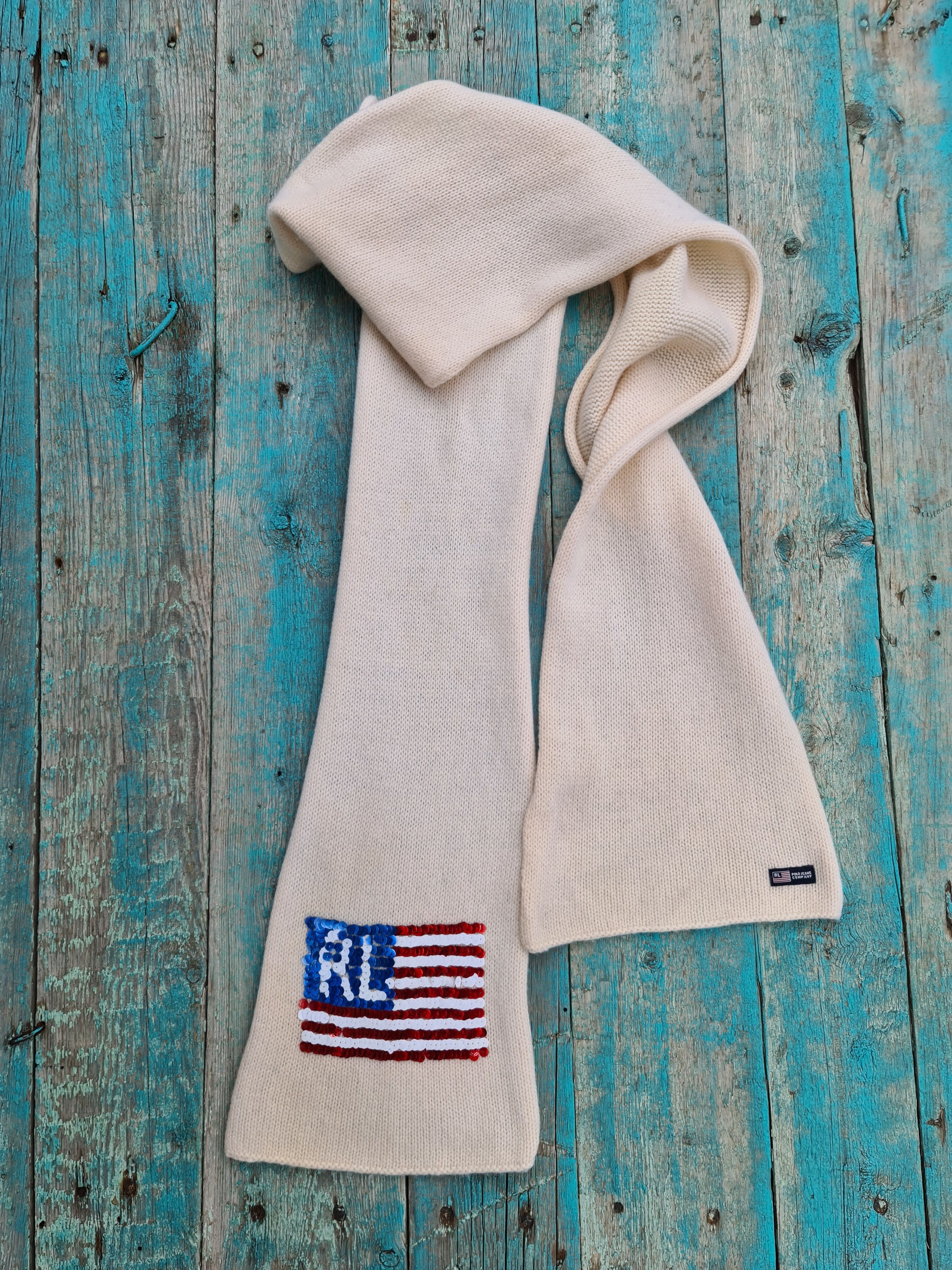 Polo Ralph Lauren POLO Jeans Company Scarf American Flag Knit Vintage Size ONE SIZE - 3 Thumbnail
